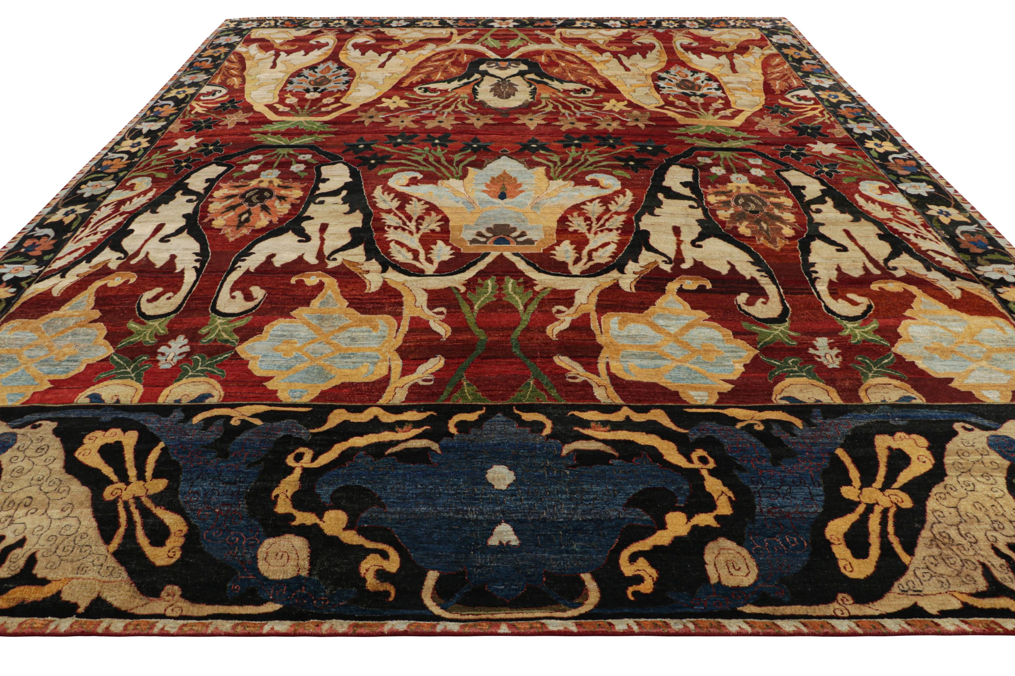 Rug & Kilims Teppich im persischen Stil in Rot, Gold und Schwarz mit Blumenmustern (Handgeknüpft) im Angebot