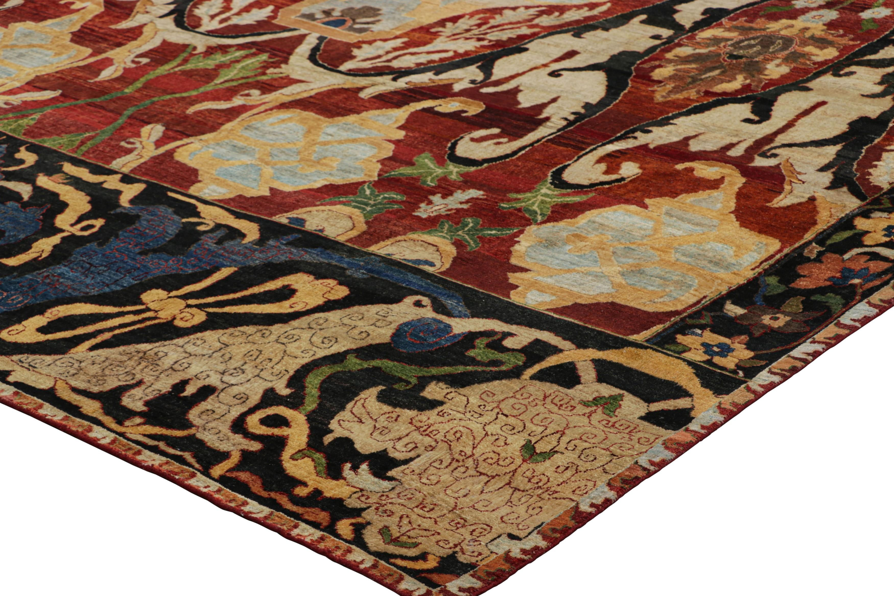 Alfombra de estilo persa de Rug & Kilim en rojo, dorado y negro con motivos florales en Nuevo estado para la venta en Long Island City, NY