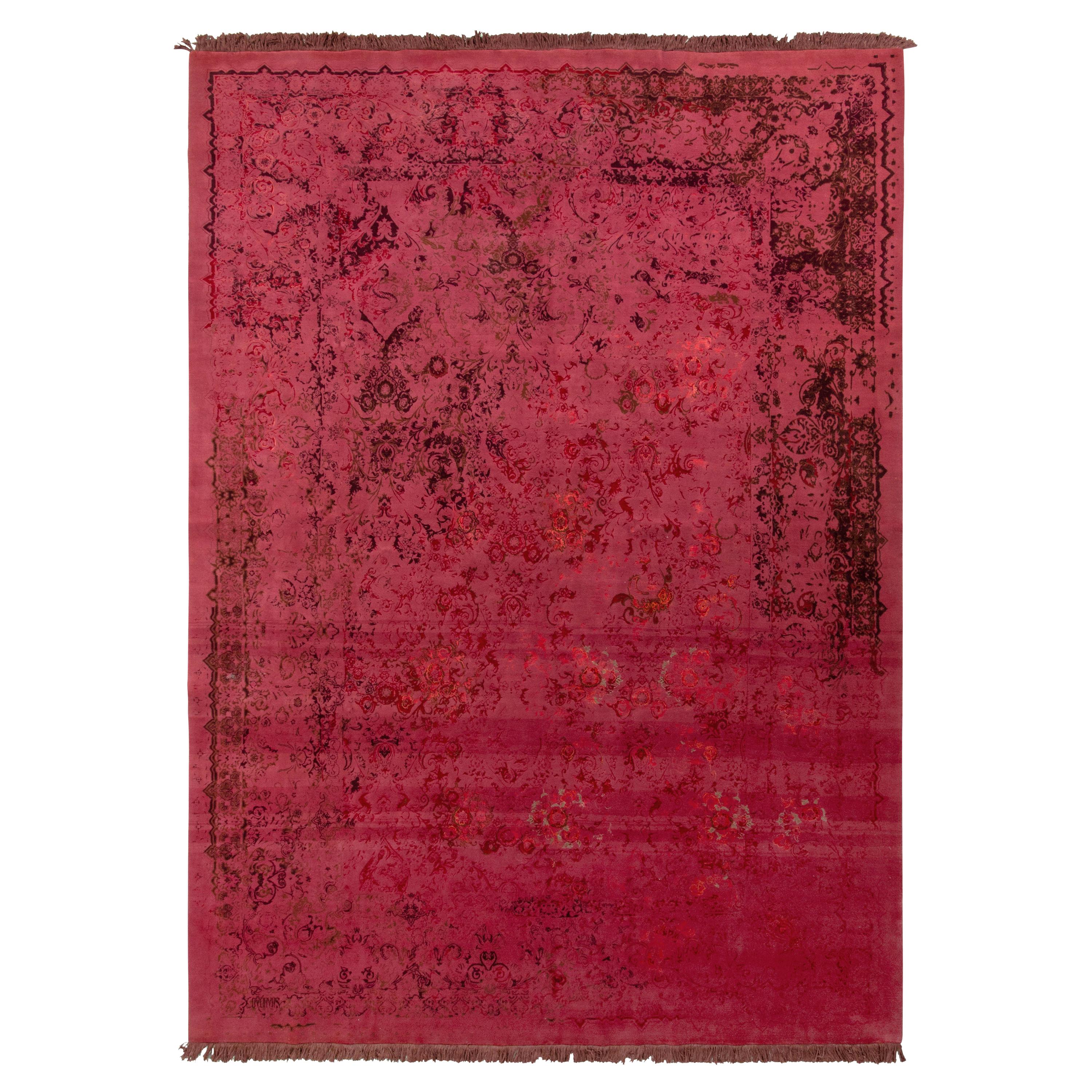 Rug & Kilim’s Persian Style Rug in Rose Red All Over Floral Pattern