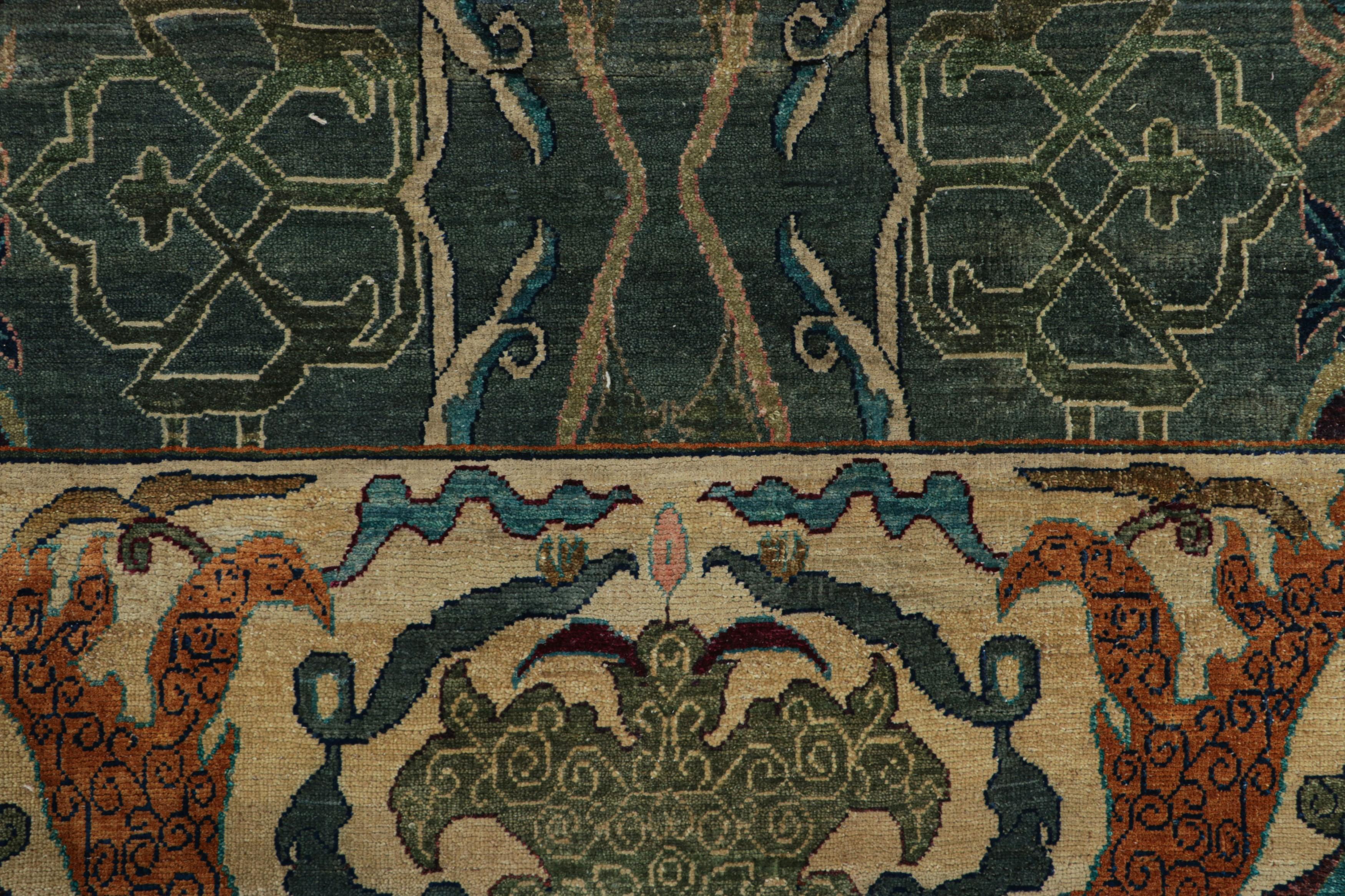 Moderno Rug & Kilim è un tappeto in stile persiano di colore verde acqua con motivi floreali policromatici in vendita