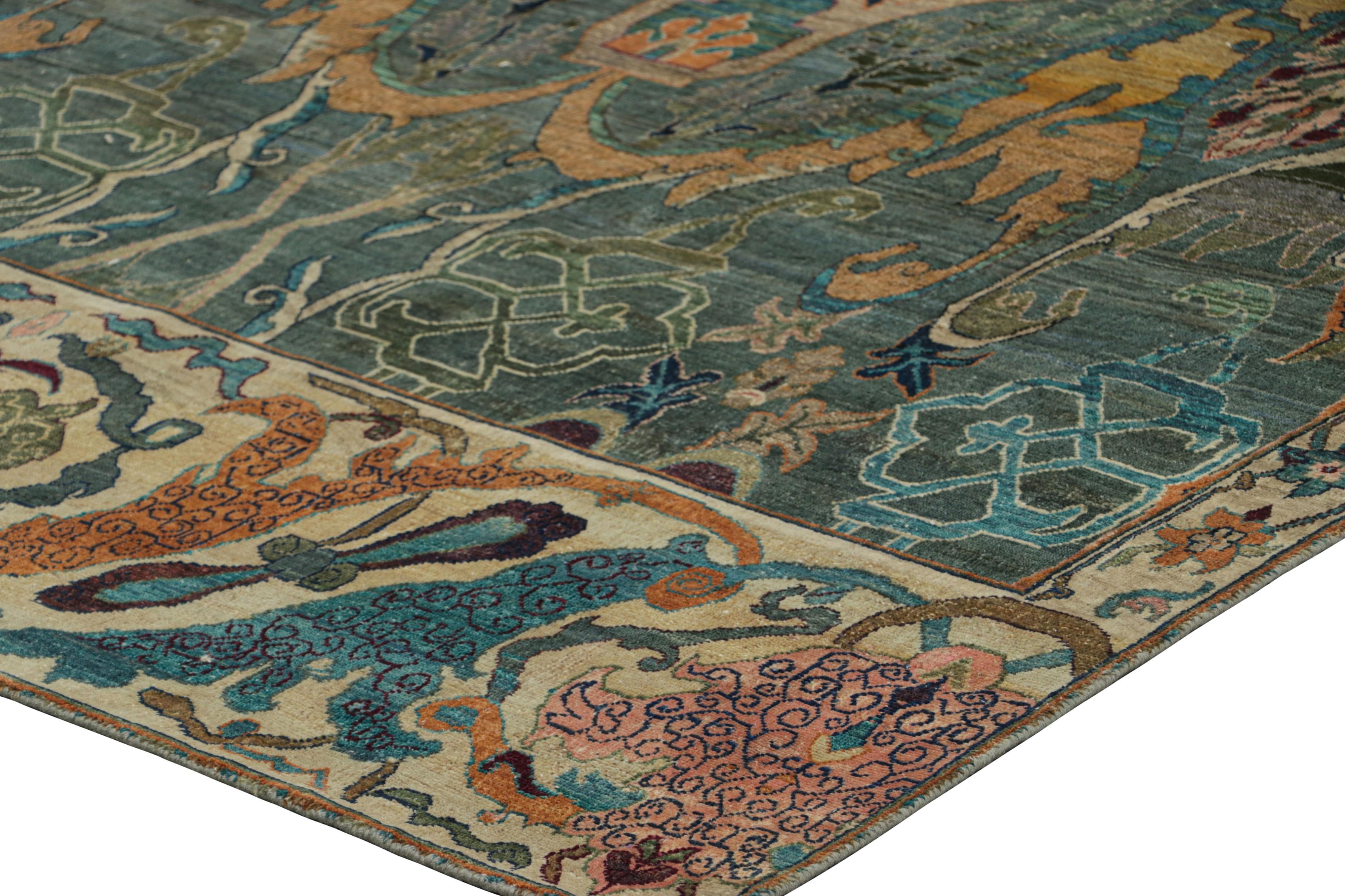 Rug & Kilim’s Persian Style Rug in Teal with Polychromatic Floral Patterns In New Condition For Sale In Long Island City, NY