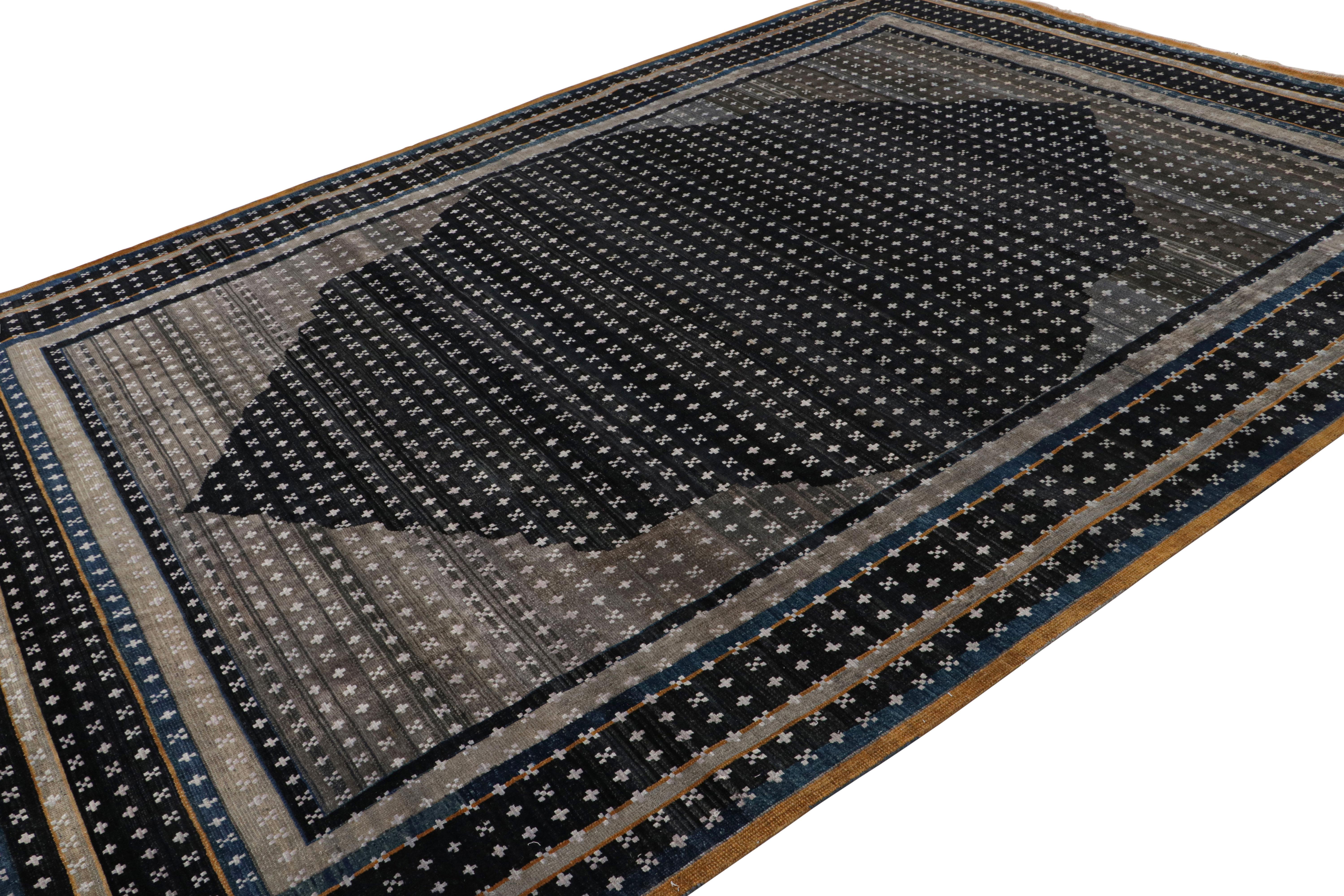 Rug & Kilim's Teppich im persischen Stil mit geometrischen Mustern in Schwarz, Blau und Lila (Indisch) im Angebot