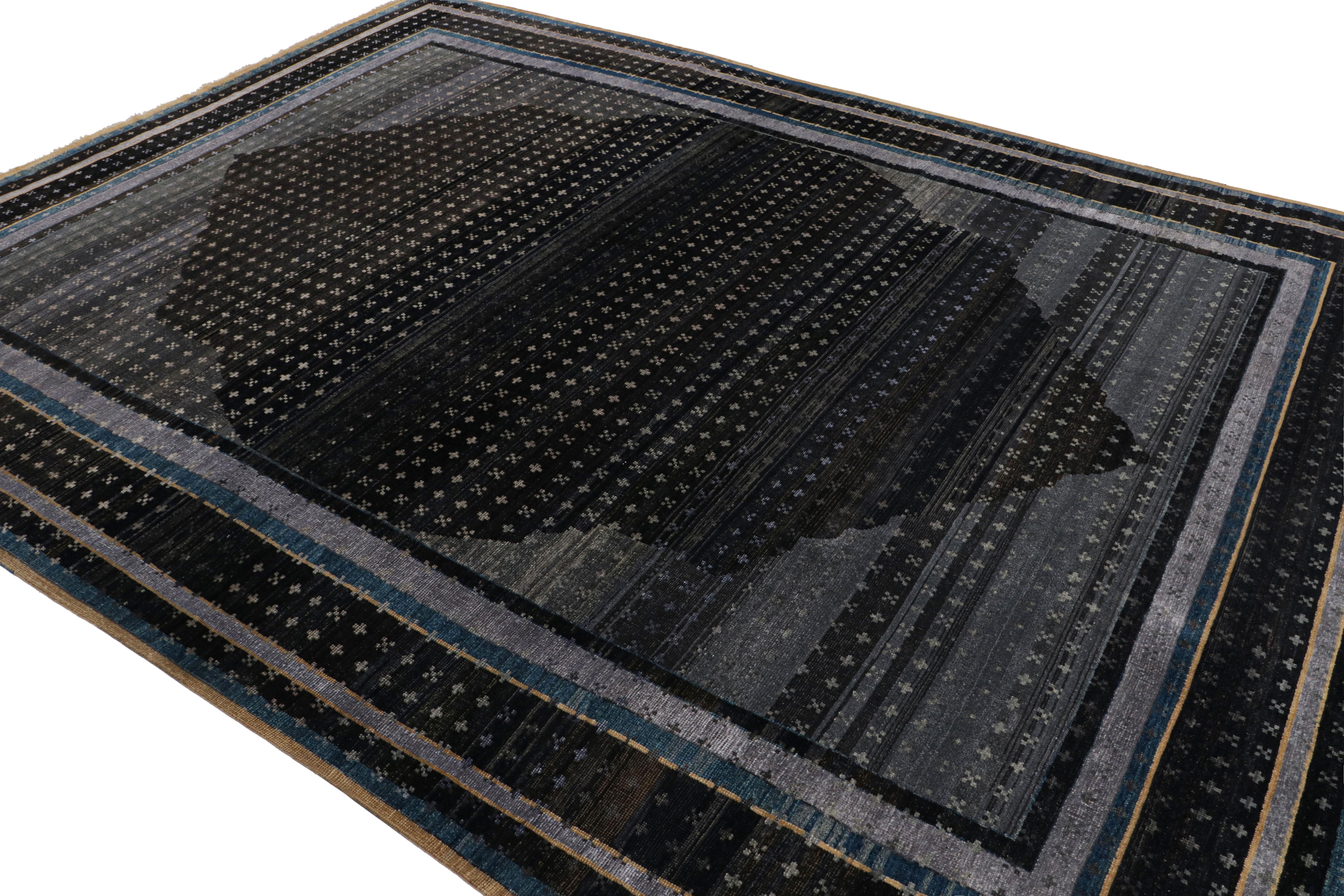 Rug & Kilim's Teppich im persischen Stil mit geometrischen Mustern in Schwarz, Blau und Lila (Indisch) im Angebot