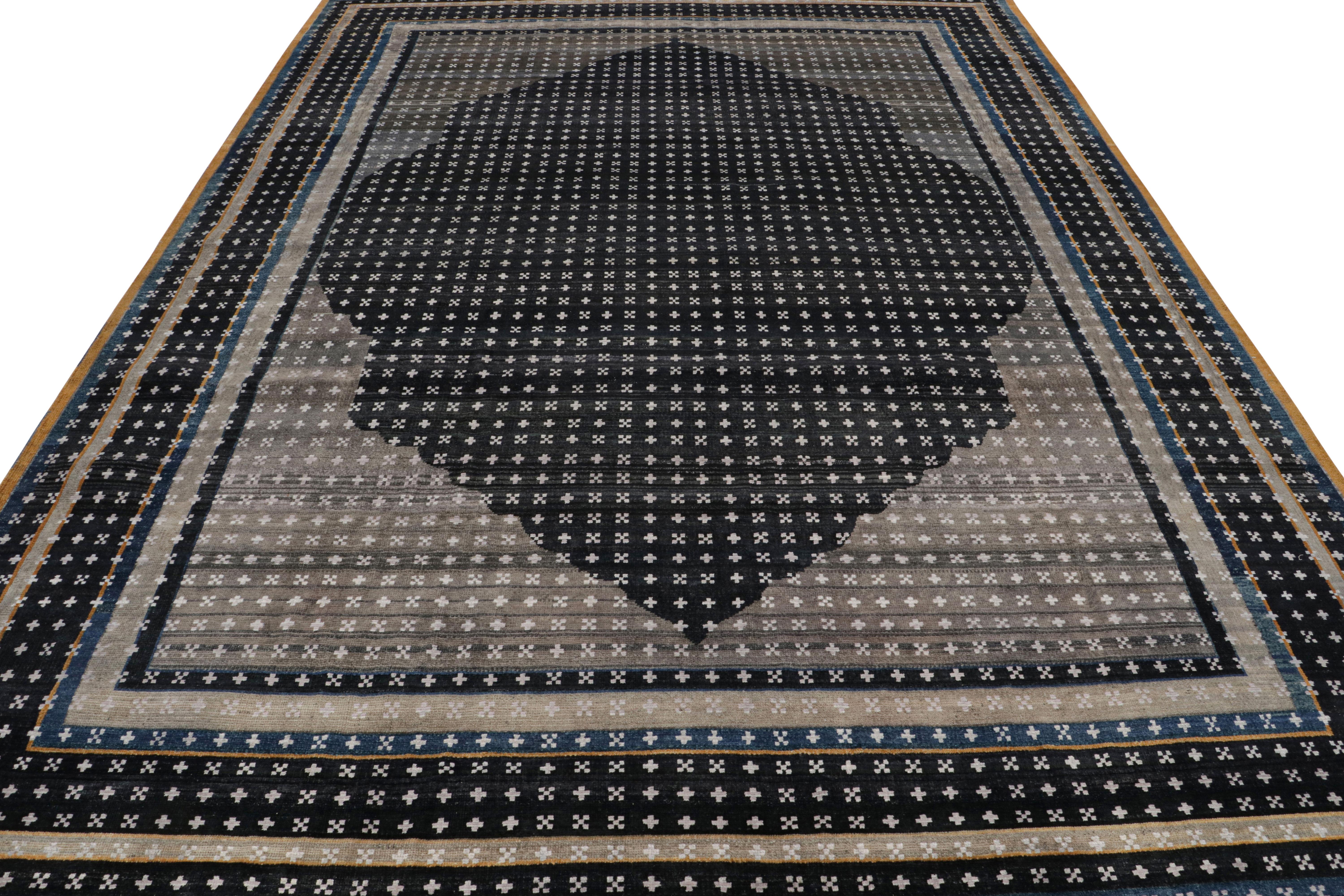 Rug & Kilim's Teppich im persischen Stil mit geometrischen Mustern in Schwarz, Blau und Lila (Handgeknüpft) im Angebot