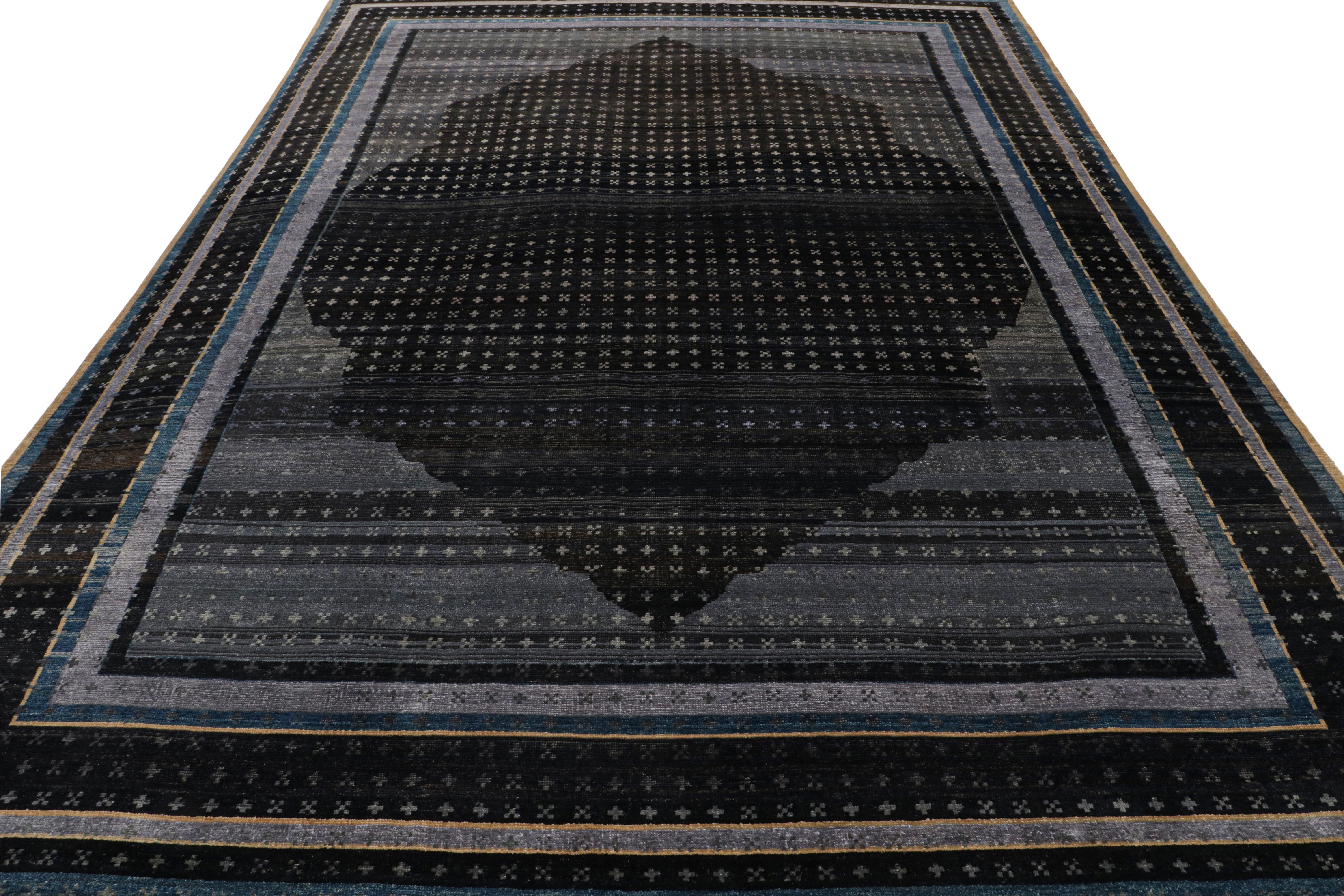Rug & Kilim's Teppich im persischen Stil mit geometrischen Mustern in Schwarz, Blau und Lila (Handgeknüpft) im Angebot
