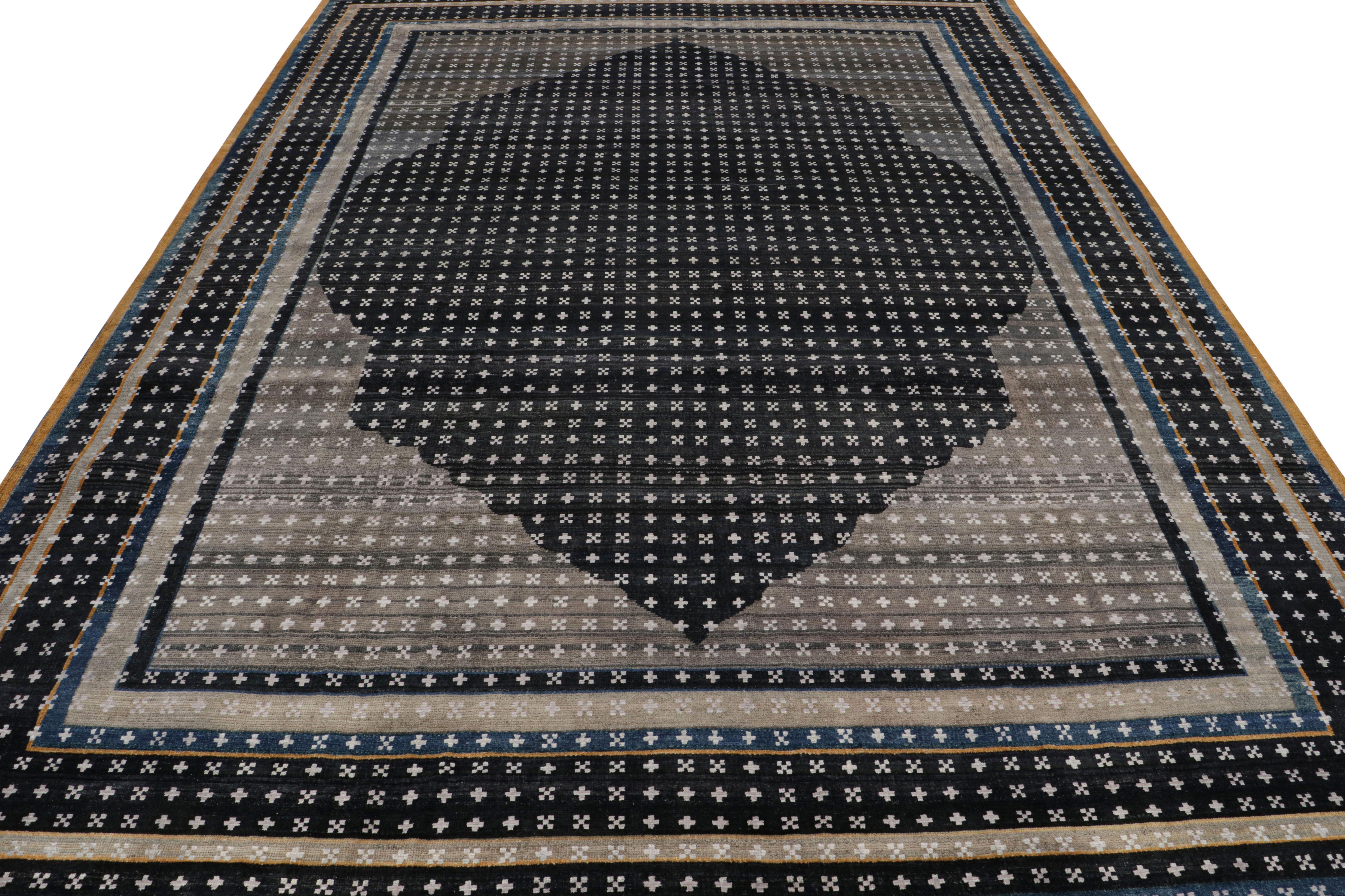 Rug & Kilim's Teppich im persischen Stil mit geometrischen Mustern in Schwarz, Blau und Lila (Handgeknüpft) im Angebot