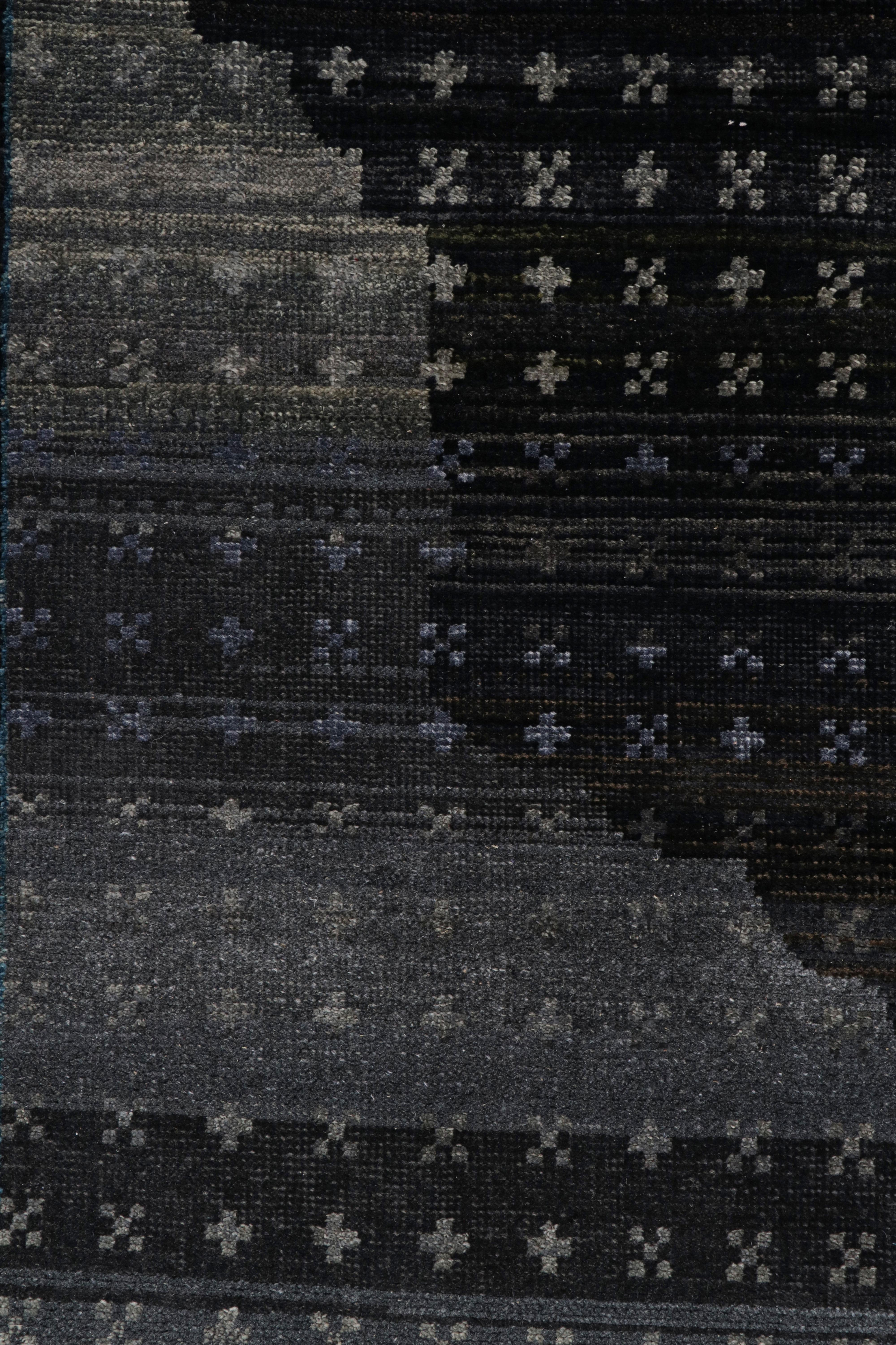 Rug & Kilim’s Persian Style Rug with Black, Blue and Purple Geometric Patterns In New Condition For Sale In Long Island City, NY