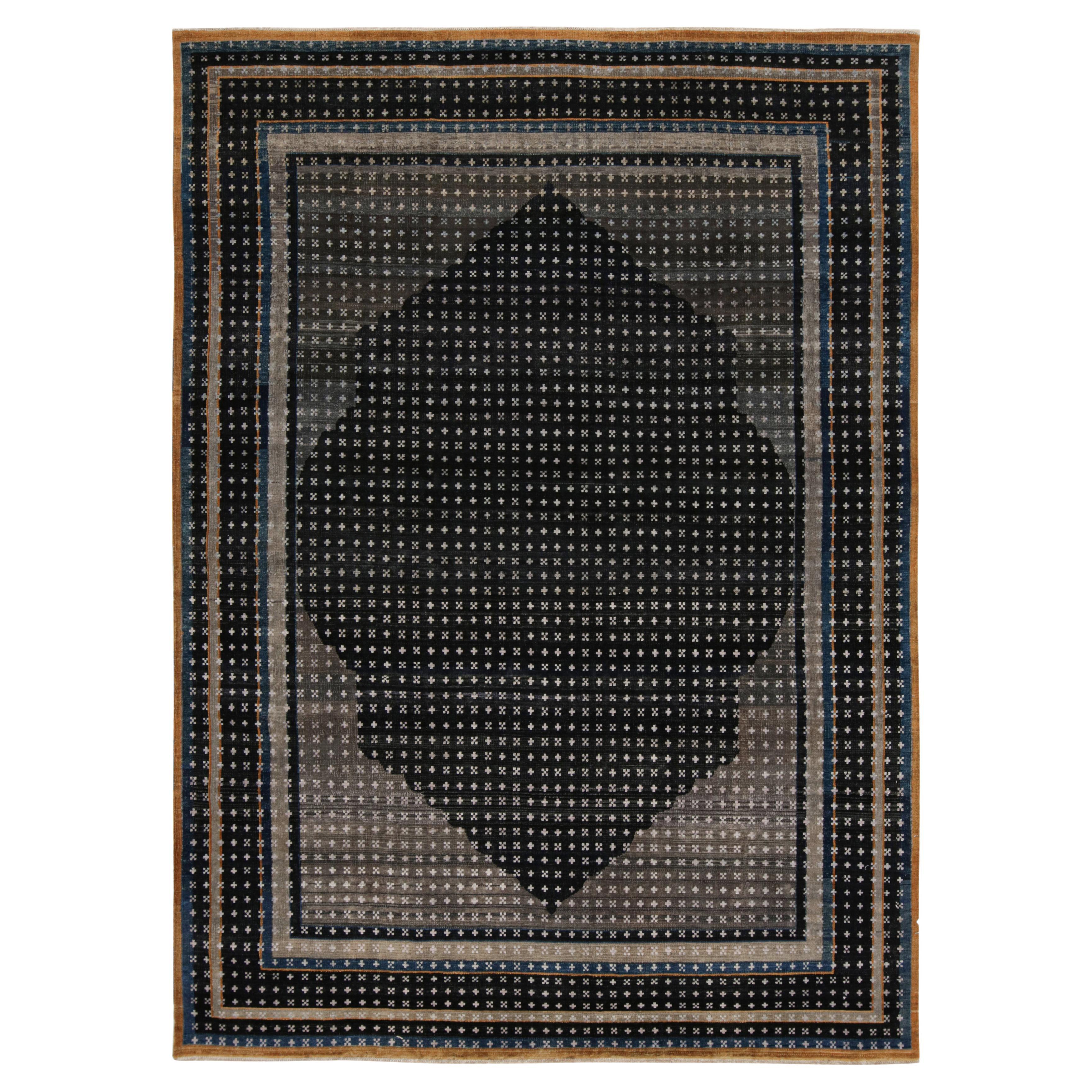 Rug & Kilim's Teppich im persischen Stil mit geometrischen Mustern in Schwarz, Blau und Lila im Angebot