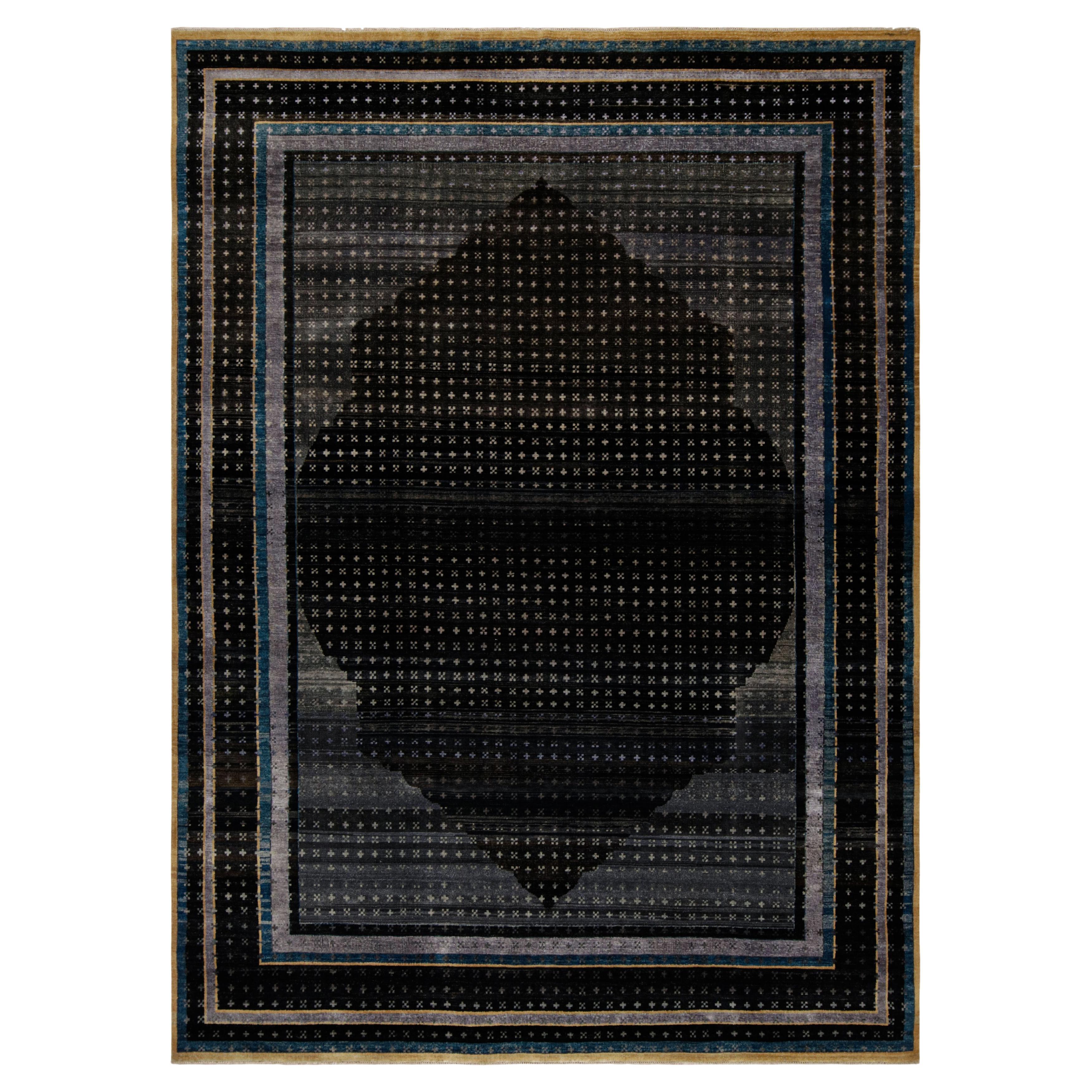 Rug & Kilim's Teppich im persischen Stil mit geometrischen Mustern in Schwarz, Blau und Lila im Angebot