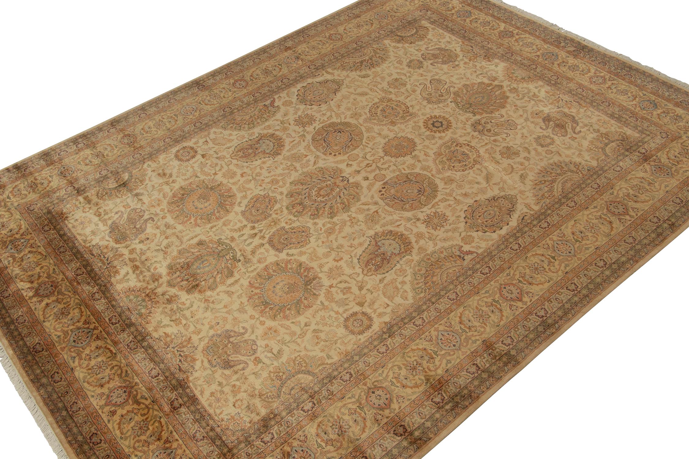 A 9x12 rug inspired from Persian rug styles, from Rug & Kilim’s Modern Classics Collection. Hand-knotted in wool, playing an exceptional gold beside beige-brown in floral patterns with classic grace.
Further On the Design:
The fine detail is a rare