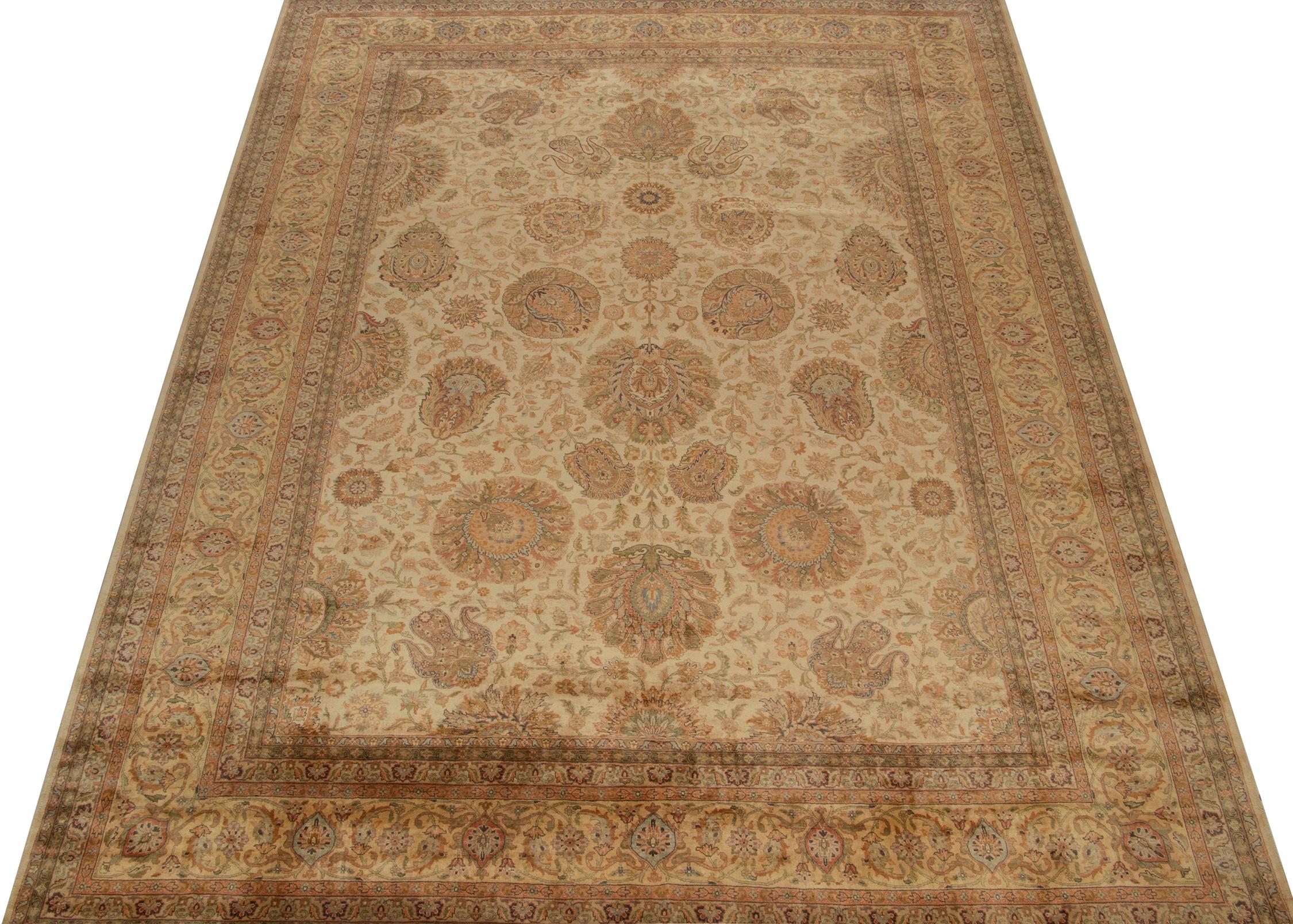 Indian Rug & Kilim’s Persian Style Rug with Gold and Beige-Brown Floral Pattern For Sale