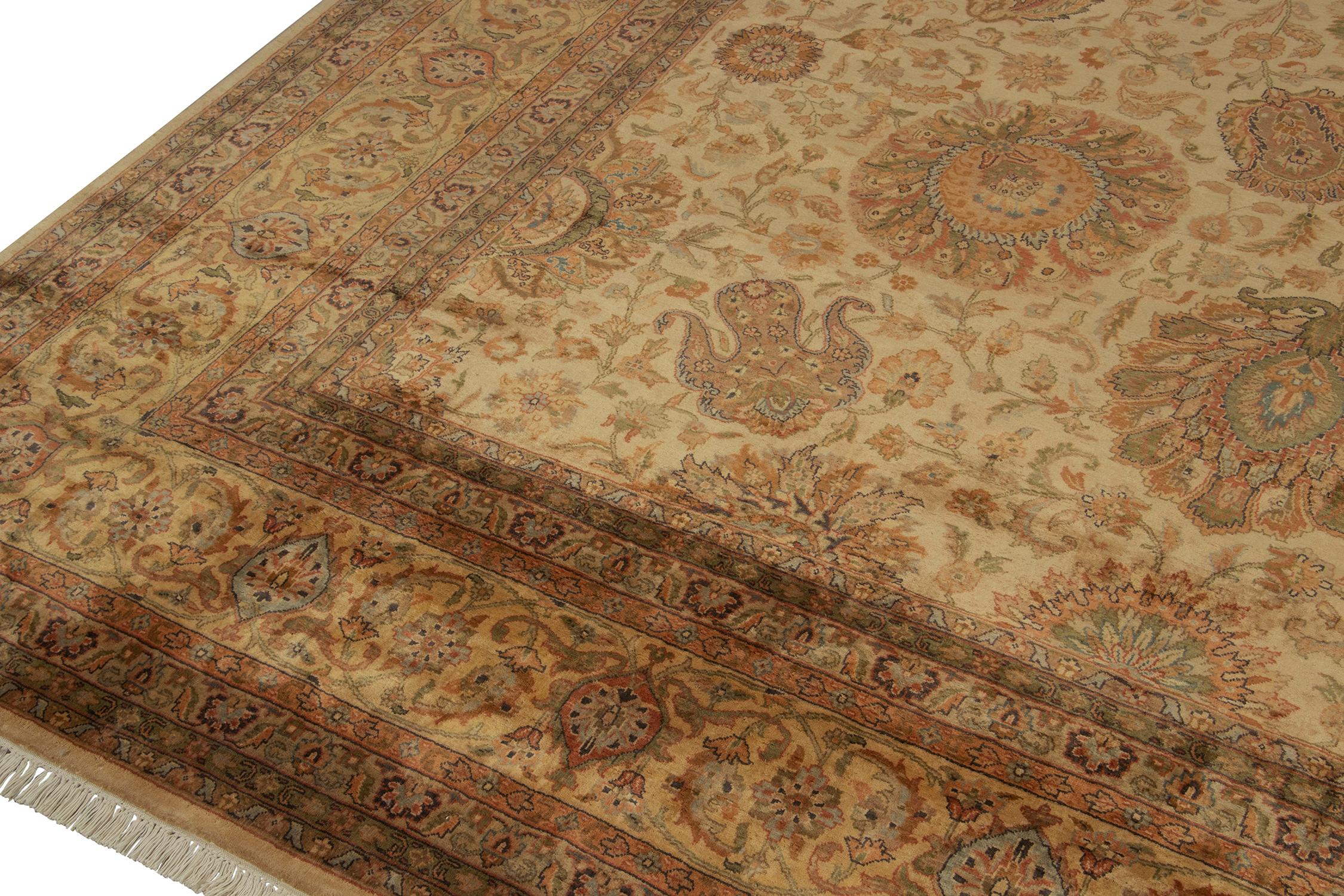 Rug & Kilim’s Persian Style Rug with Gold and Beige-Brown Floral Pattern In New Condition For Sale In Long Island City, NY