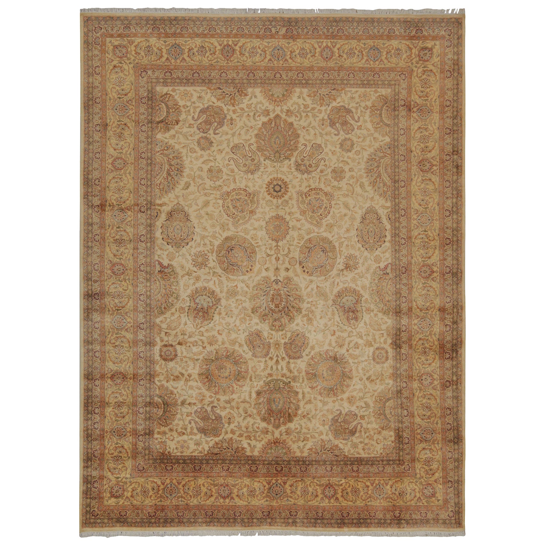 Alfombra de estilo persa Rug & Kilim con estampado floral dorado y marrón beige