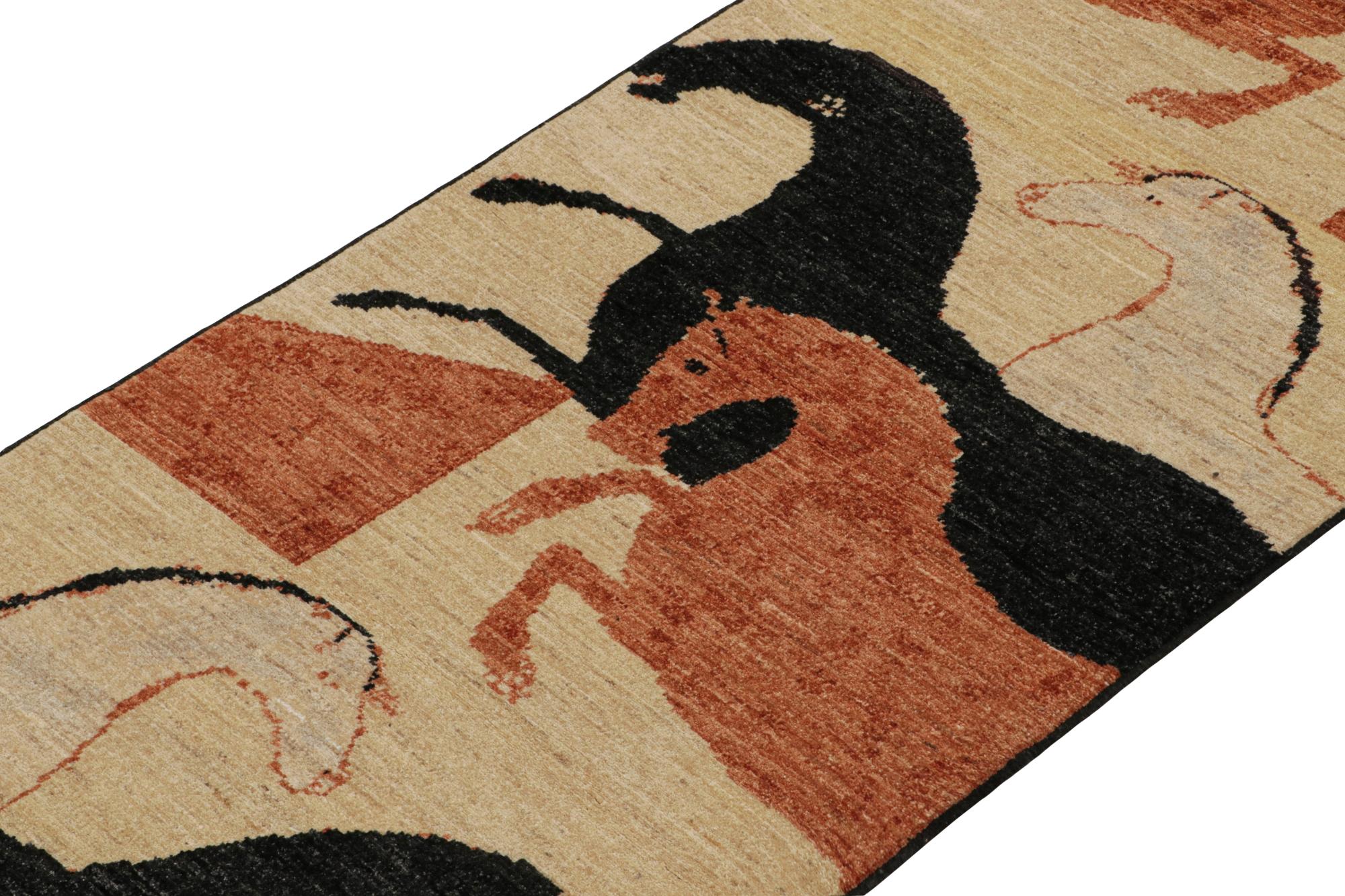 This new addition to Rug & Kilim’s Modern Classics collection is a 3x12 pictorial runner—a contemporary resurrection of one of the most collectible primitivist styles. 

Further on the Design:

Hand-knotted in wool, this piece is inspired by