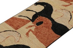 Rug & Kilim’s Persian Style Runner in Beige with Pink and Black Horse Pictorials