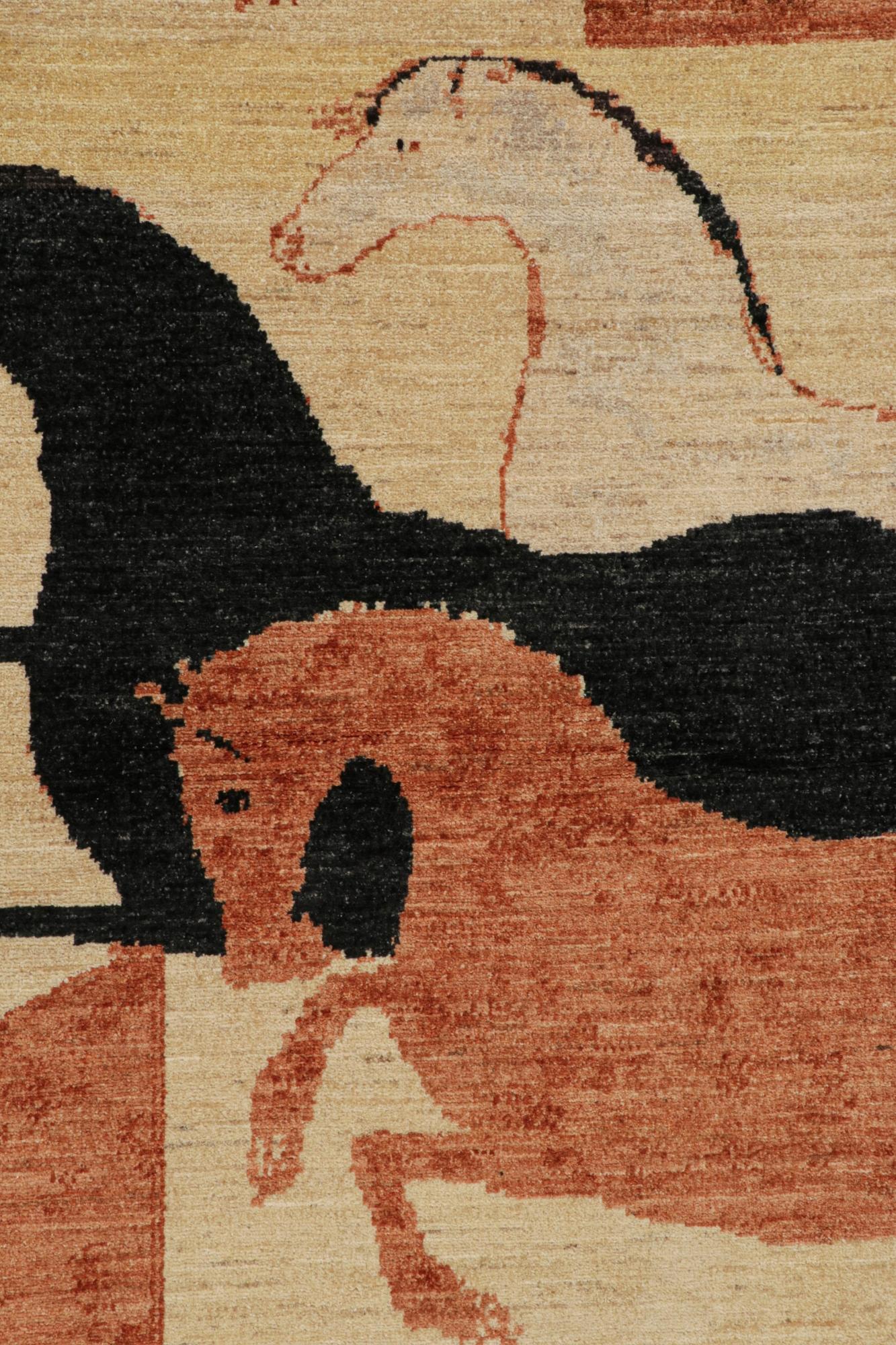 Tribal Rug & Kilim’s Persian Style Runner in Beige with Pink and Black Horse Pictorials en vente