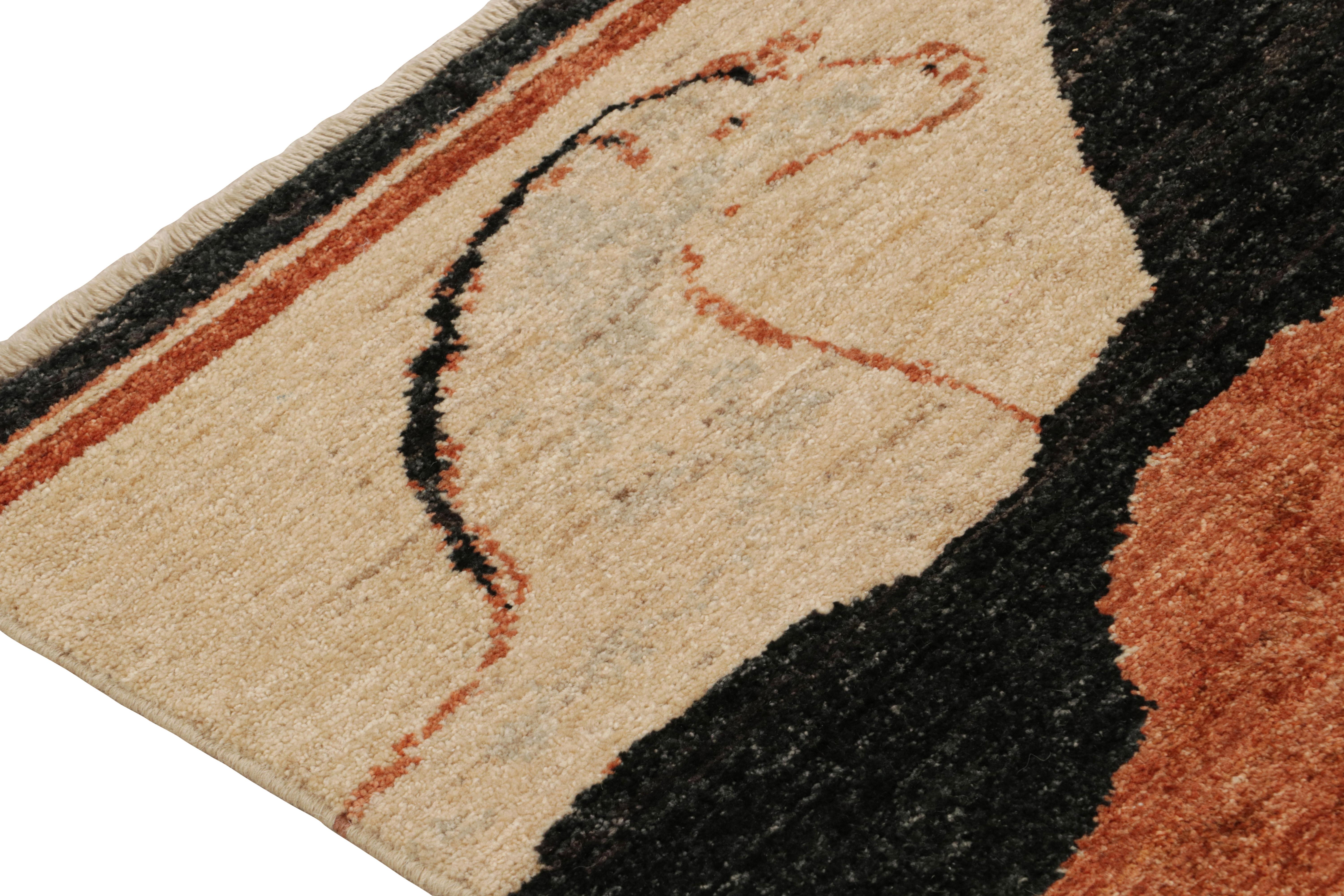 Rug & Kilim’s Persian Style Runner in Beige with Pink and Black Horse Pictorials In New Condition For Sale In Long Island City, NY