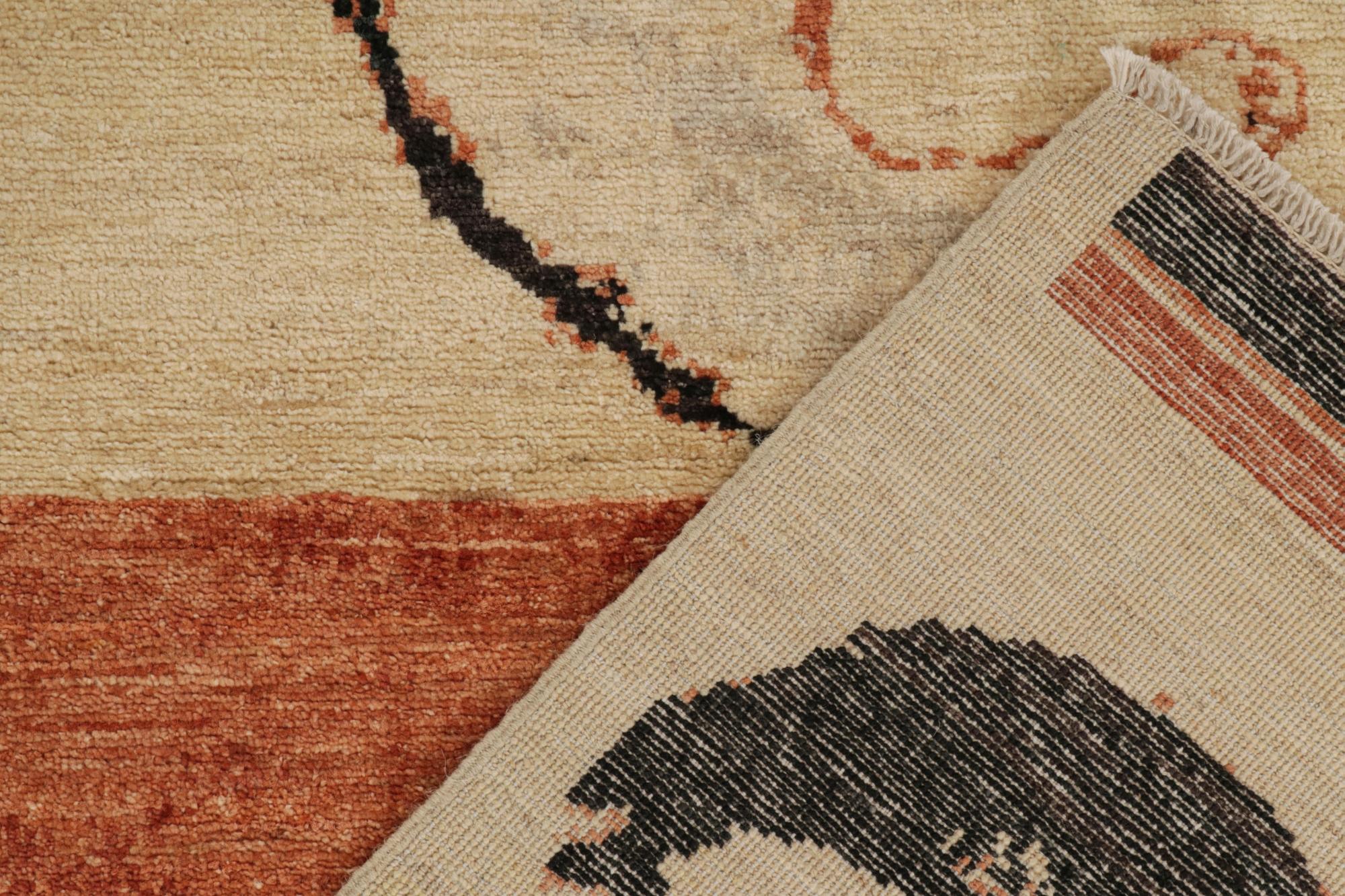 Contemporary Rug & Kilim’s Persian Style Runner in Beige with Pink and Black Horse Pictorials