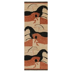 Tapis & Kilim's Tapis de style persan en beige avec pictogrammes de chevaux roses et noirs