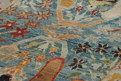 Rug & Kilim's Läufer im persischen Stil in Himmelblau mit mehrfarbigen Blumenmotiven