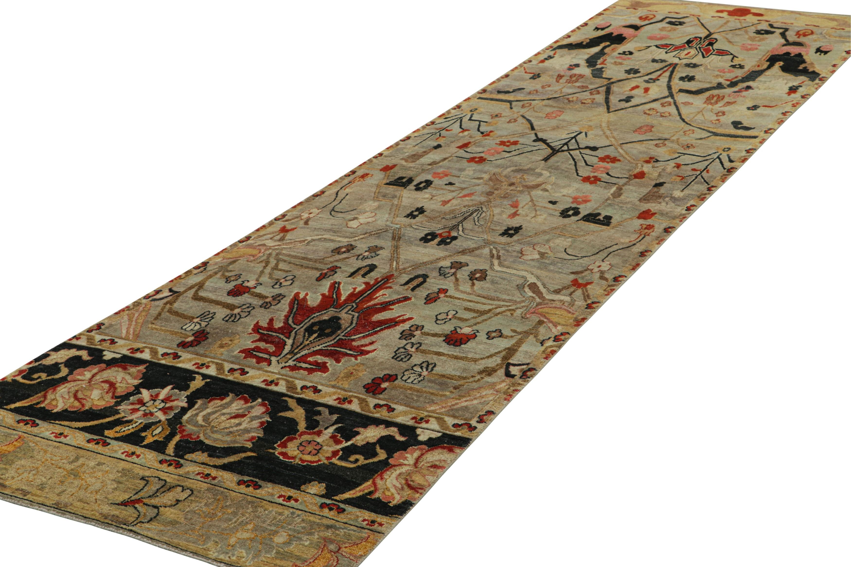 Indiano Rug & Kilim’s Persian Style Runner Rug in Taupe with Floral Patterns in vendita