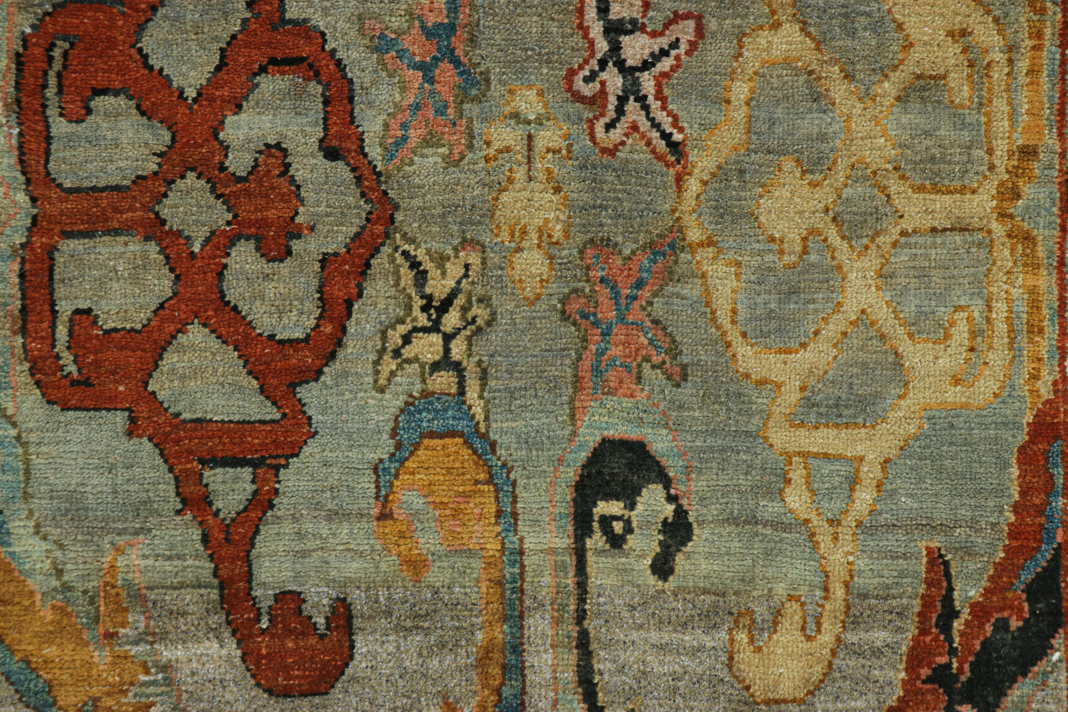 Modern Rug & Kilim’s Persian Style Runner Rug in Taupe with Multicolor Floral Patterns For Sale