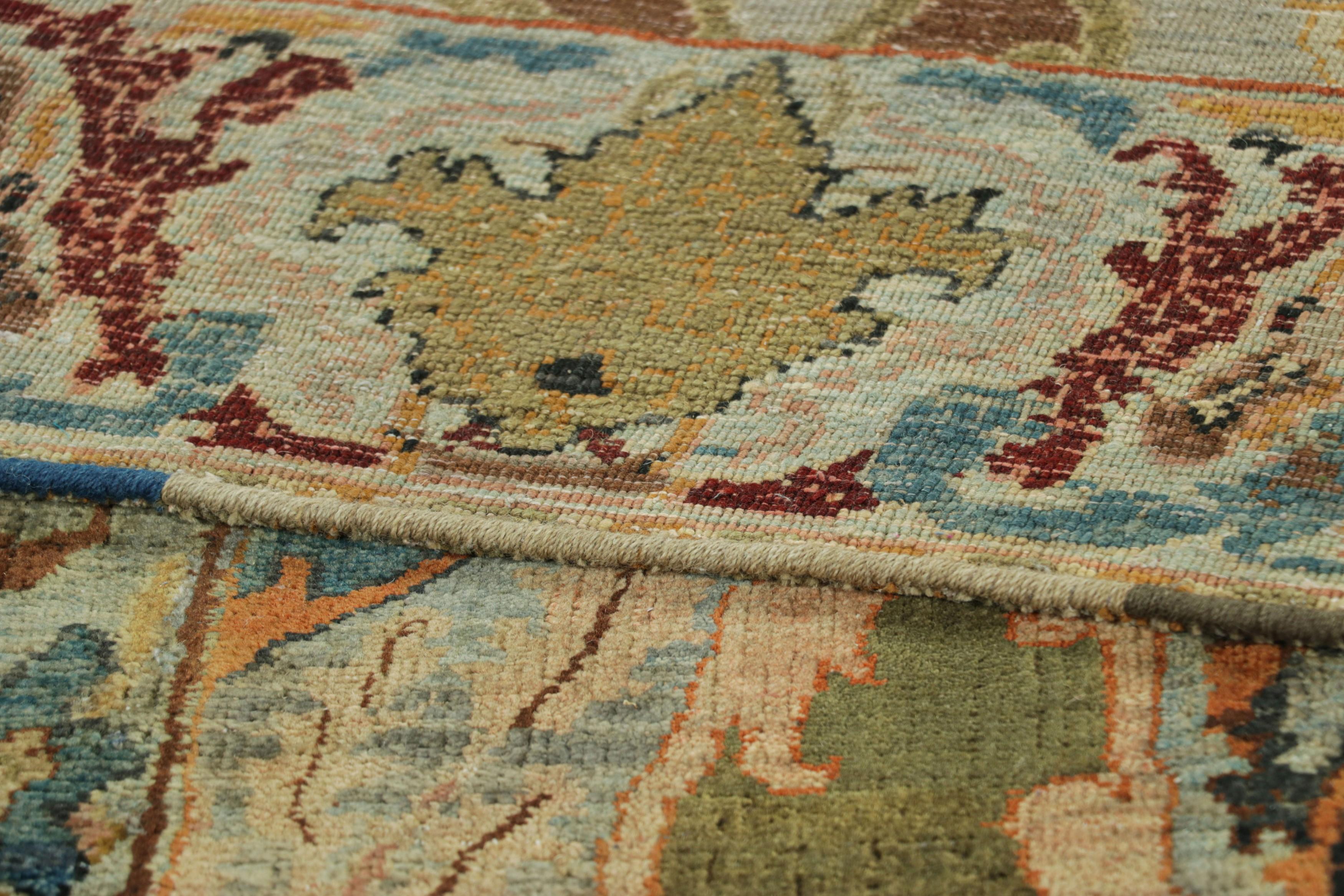 Contemporary Rug & Kilim’s Persian Style Runner Rug in Taupe with Multicolor Floral Patterns For Sale