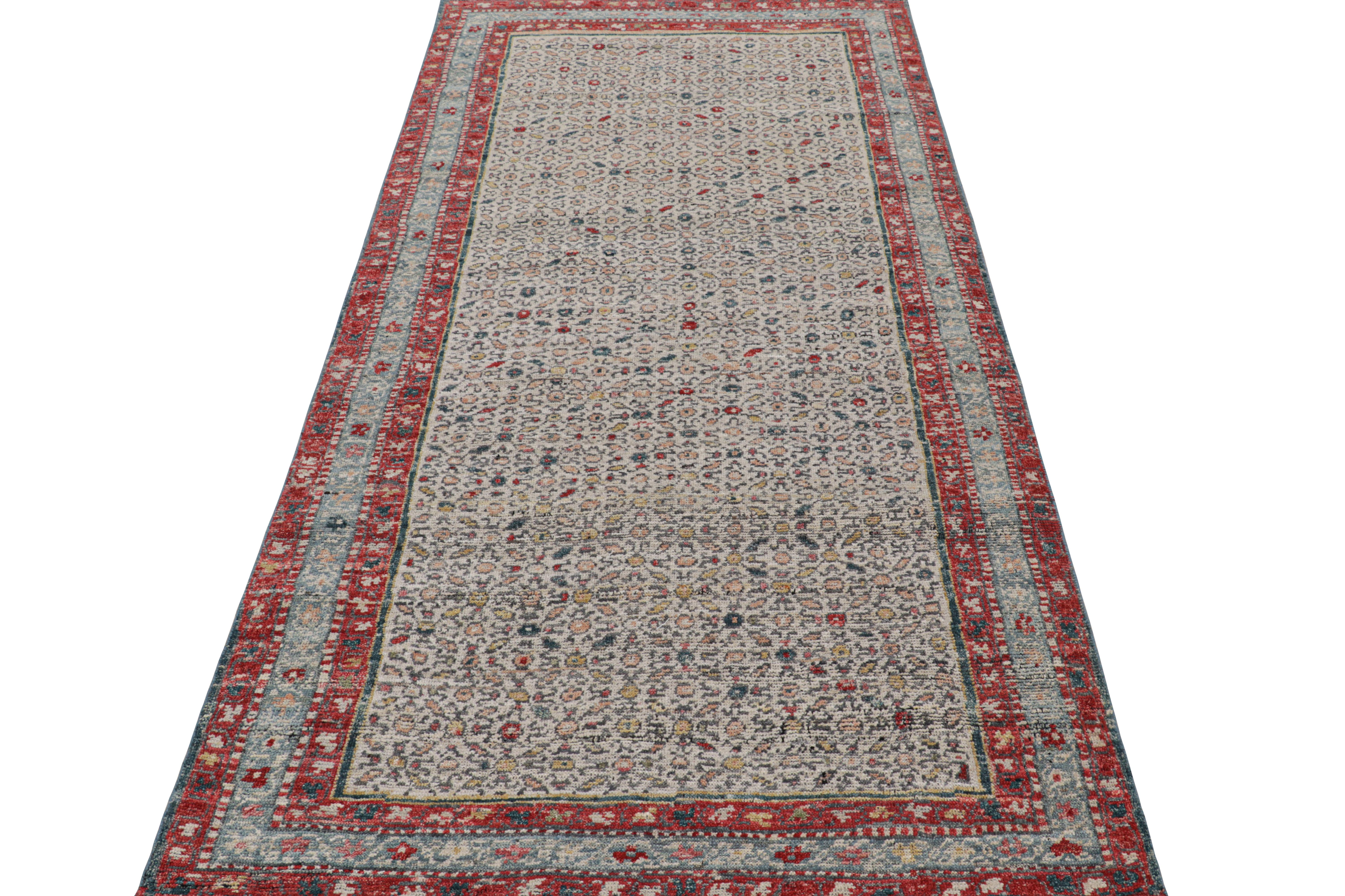Annodato a mano Tappeto Runner in stile persiano di Rug & Kilim con motivi floreali colorati Herati in vendita