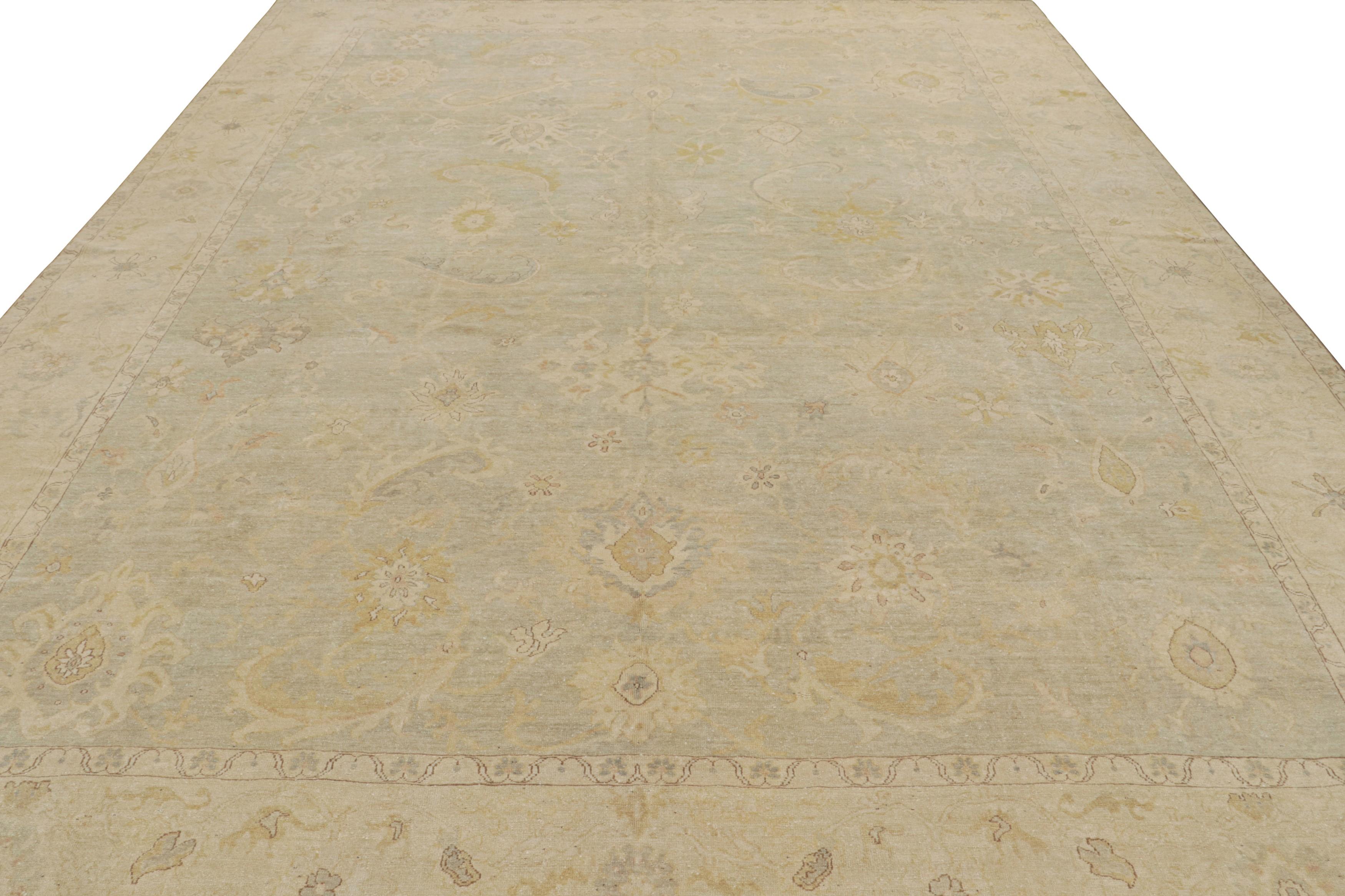 Modern Rug & Kilim’s Persian Sultanabad Style Rug In Green And Beige Floral Pattern For Sale