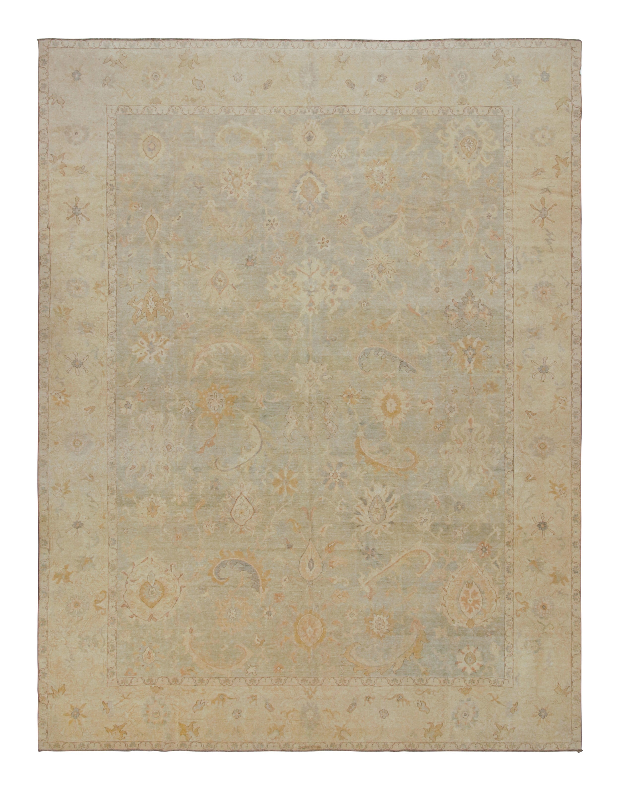 Rug & Kilim’s Persian Sultanabad Style Rug In Green And Beige Floral Pattern For Sale