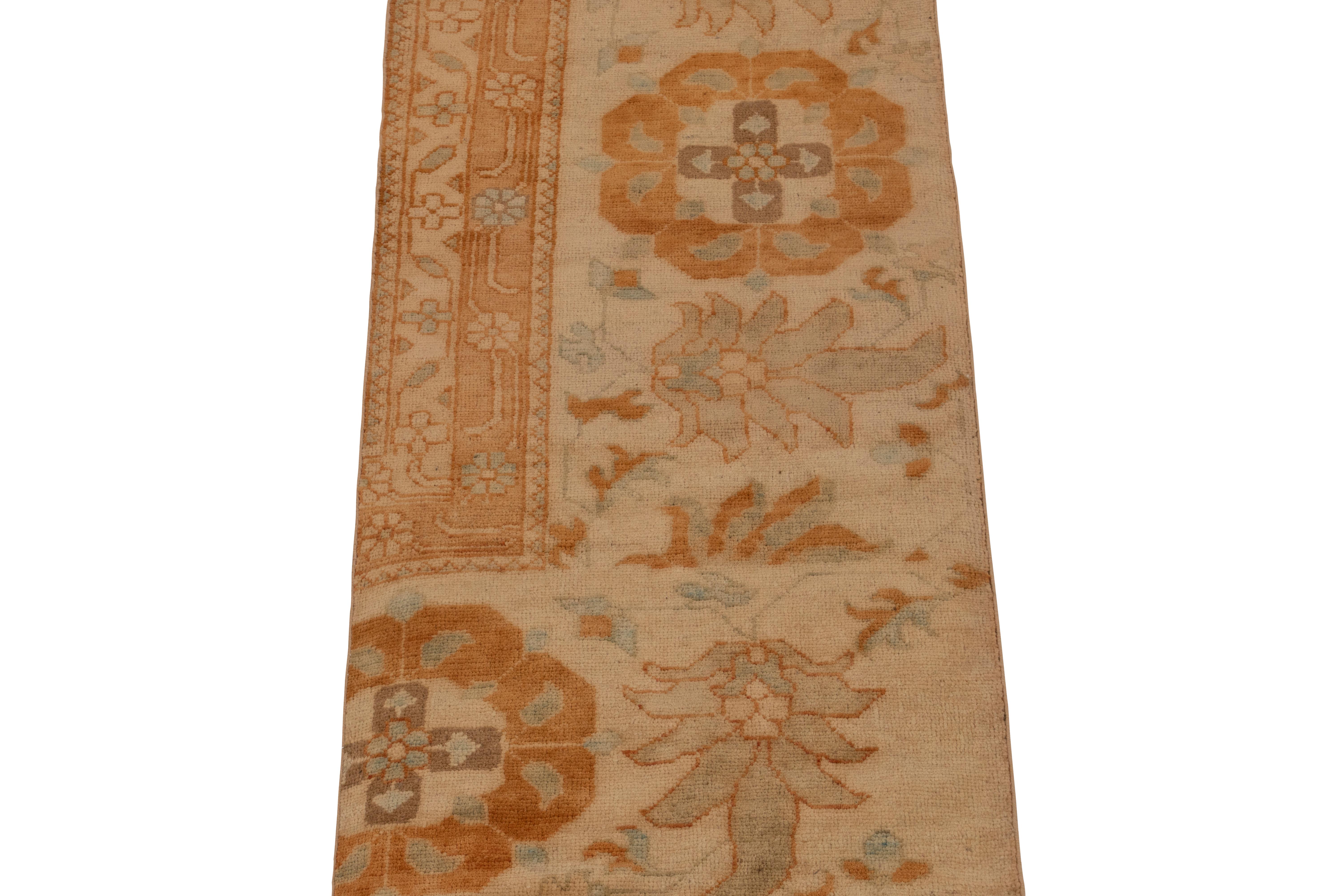 Hand-Knotted Rug & Kilim’s Persian Sultanabad Style Rug with Orange & Blue Floral Pattern For Sale