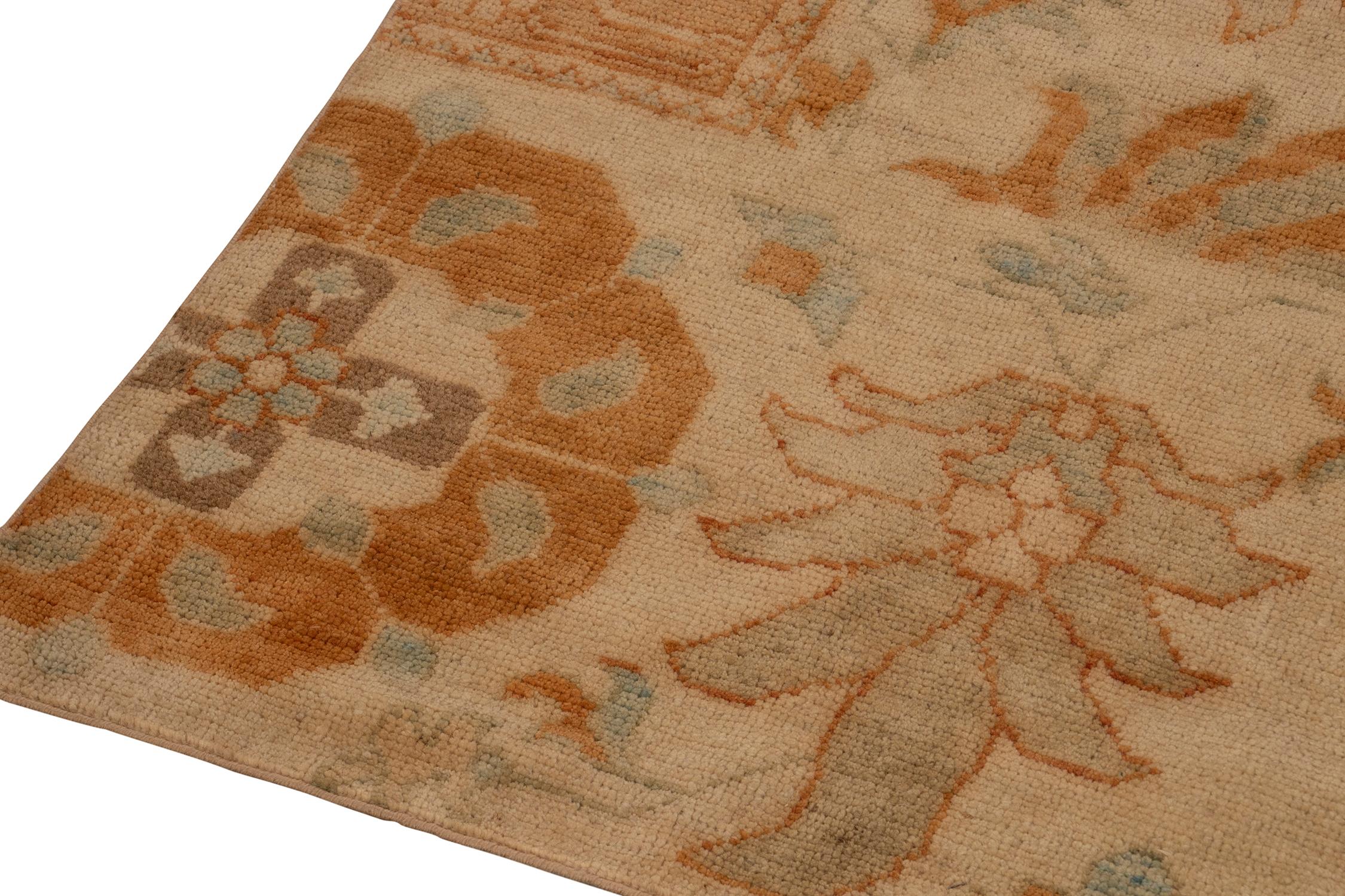 Contemporary Rug & Kilim’s Persian Sultanabad Style Rug with Orange & Blue Floral Pattern For Sale