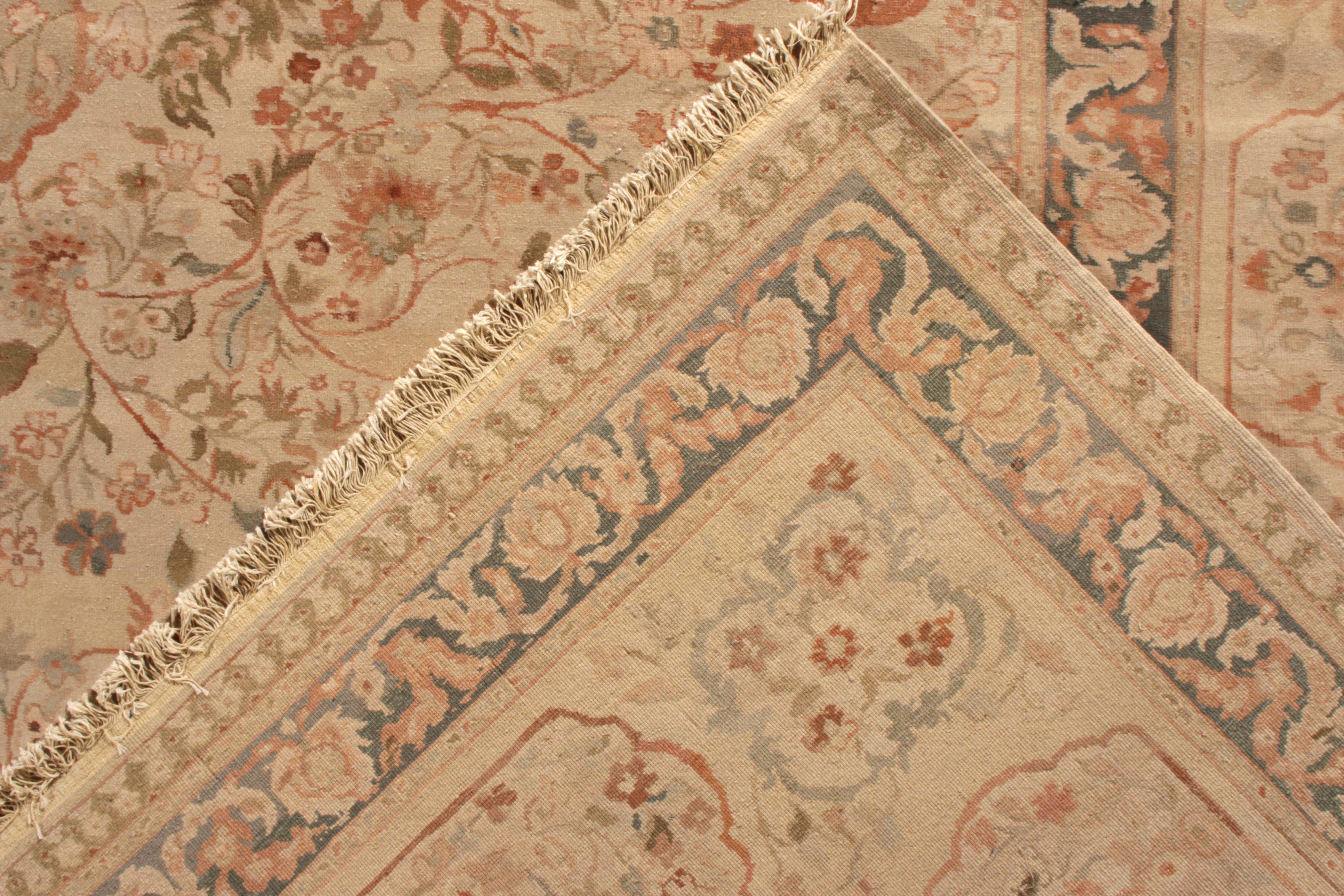 Rug & Kilim’s Persian Tabriz Style Rug in Beige-Brown, Pink Floral Pattern In New Condition For Sale In Long Island City, NY