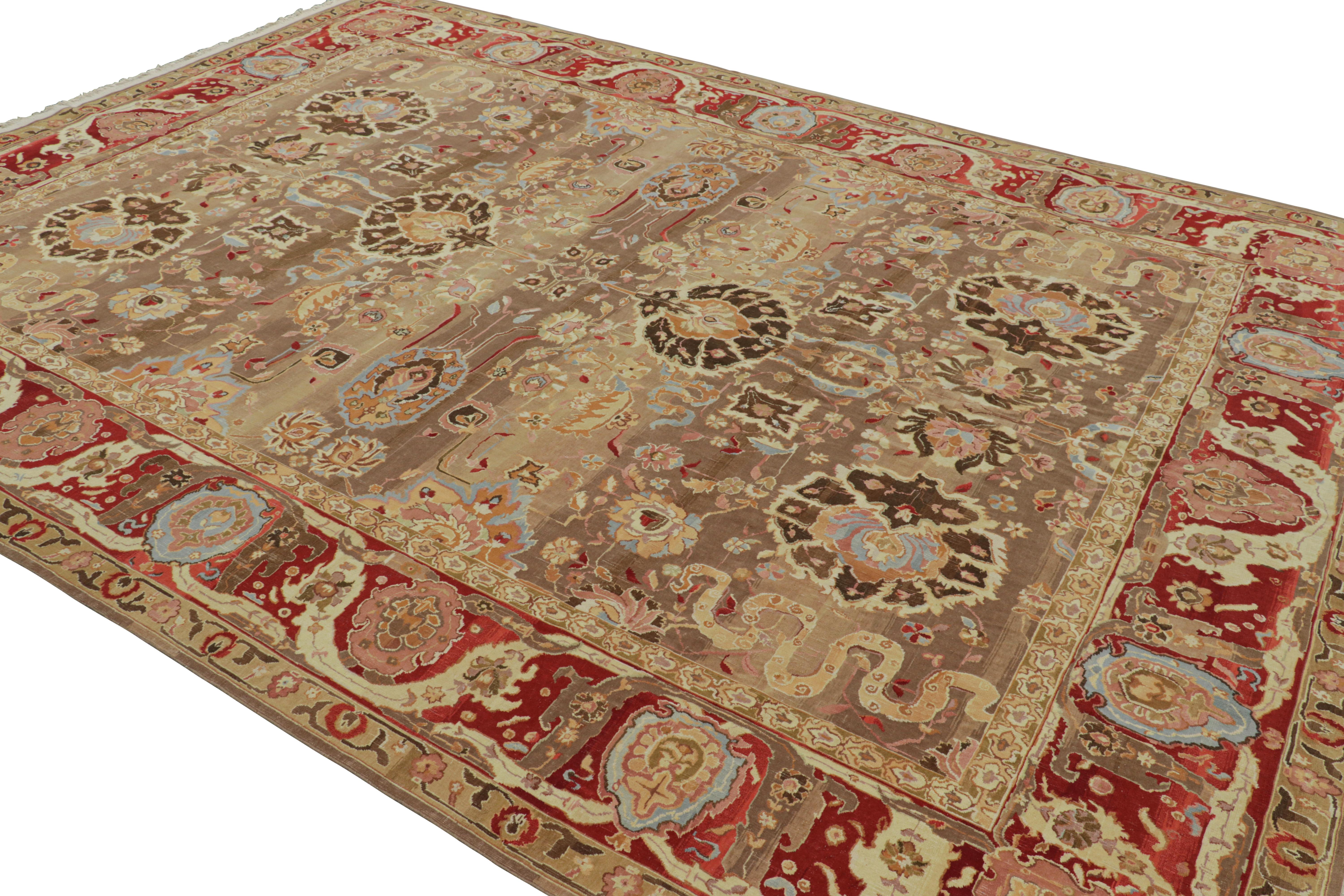 Noué à la main Rug & Kilim's Persian Tabriz Style Rug in Beige-Brown with Floral Patterns (tapis persan de style Tabriz en beige et brun avec des motifs floraux) en vente