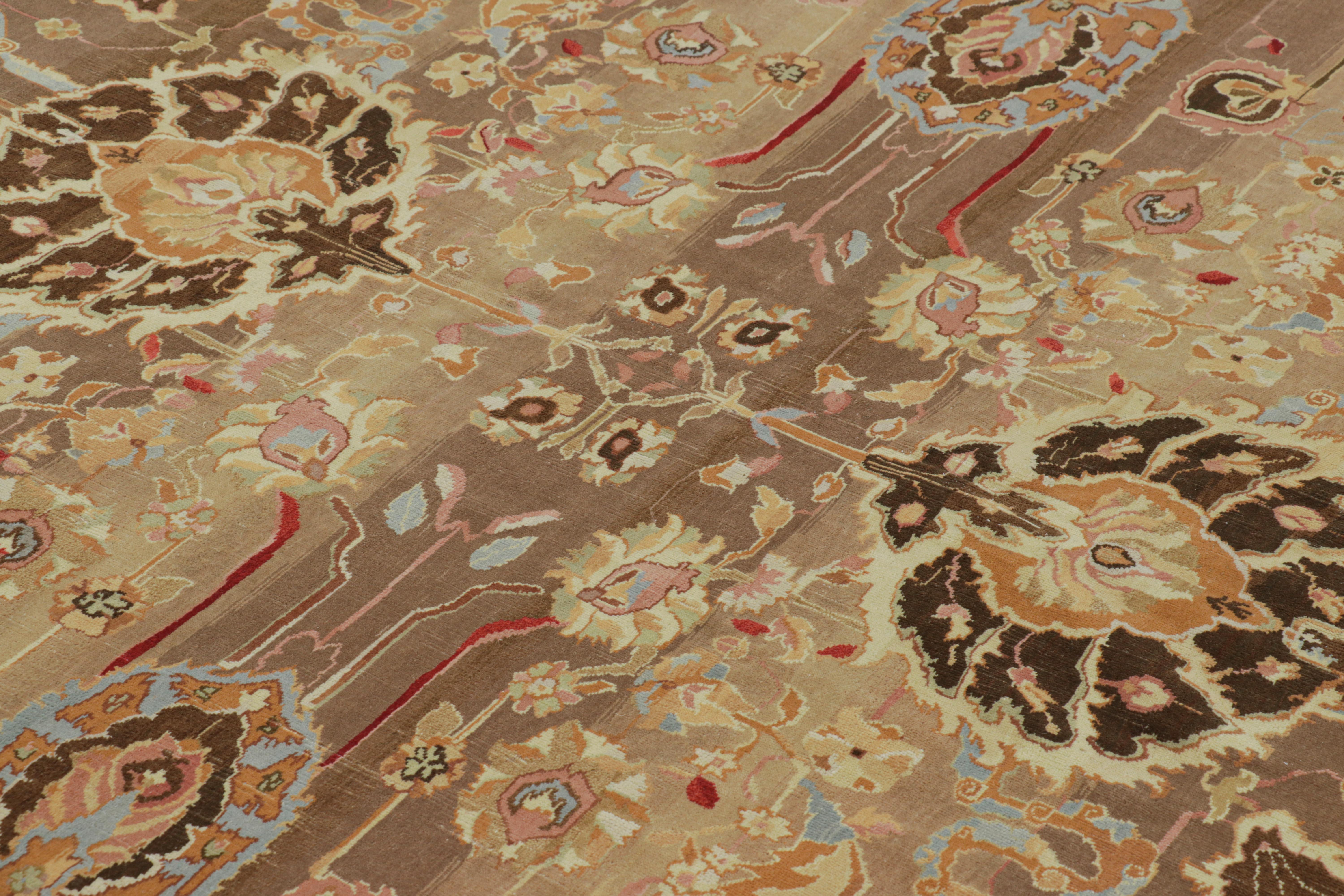 XXIe siècle et contemporain Rug & Kilim's Persian Tabriz Style Rug in Beige-Brown with Floral Patterns (tapis persan de style Tabriz en beige et brun avec des motifs floraux) en vente