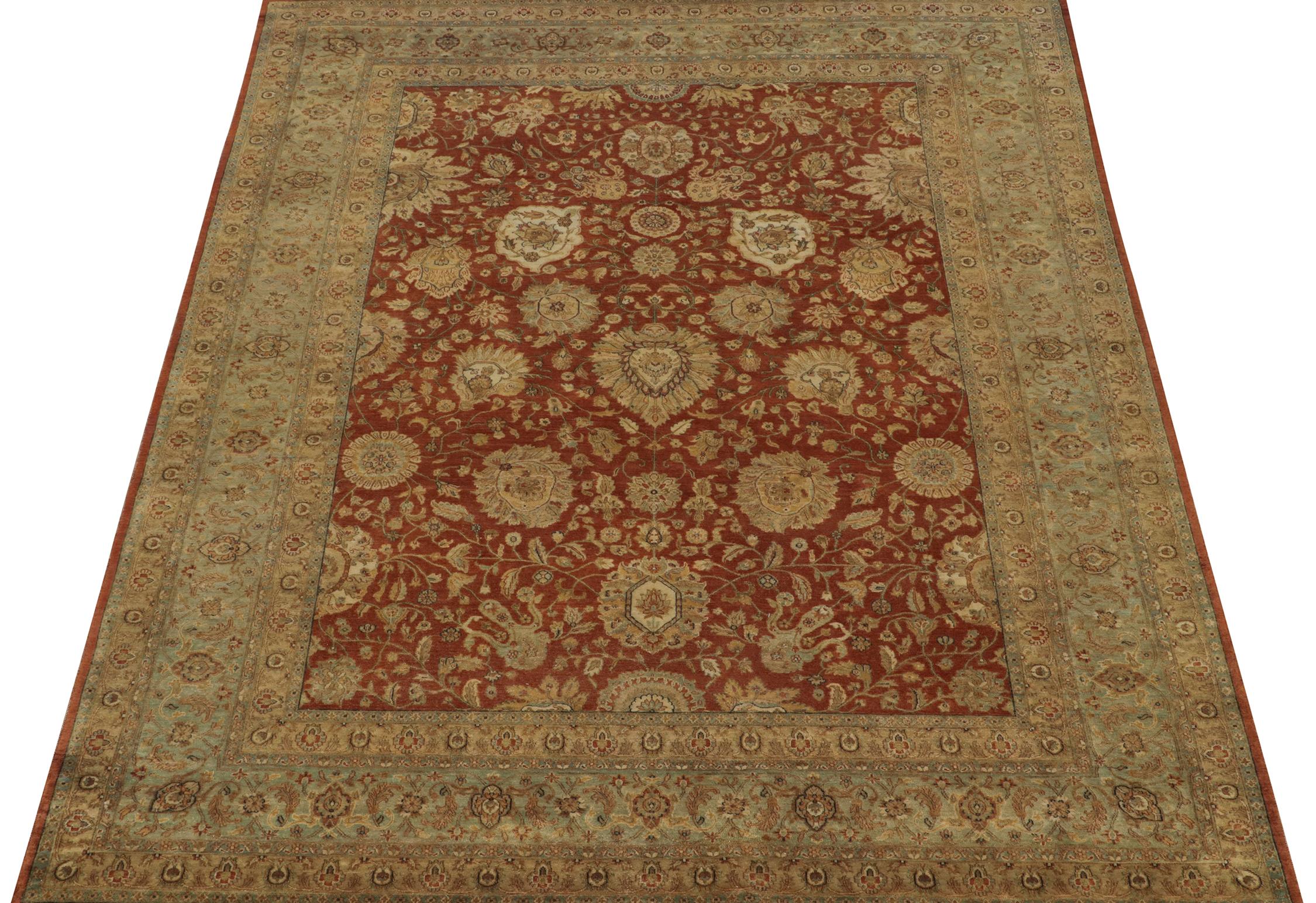 Indian Rug & Kilim’s Persian Tabriz Style Rug in Red with Gold and Beige Floral Pattern For Sale