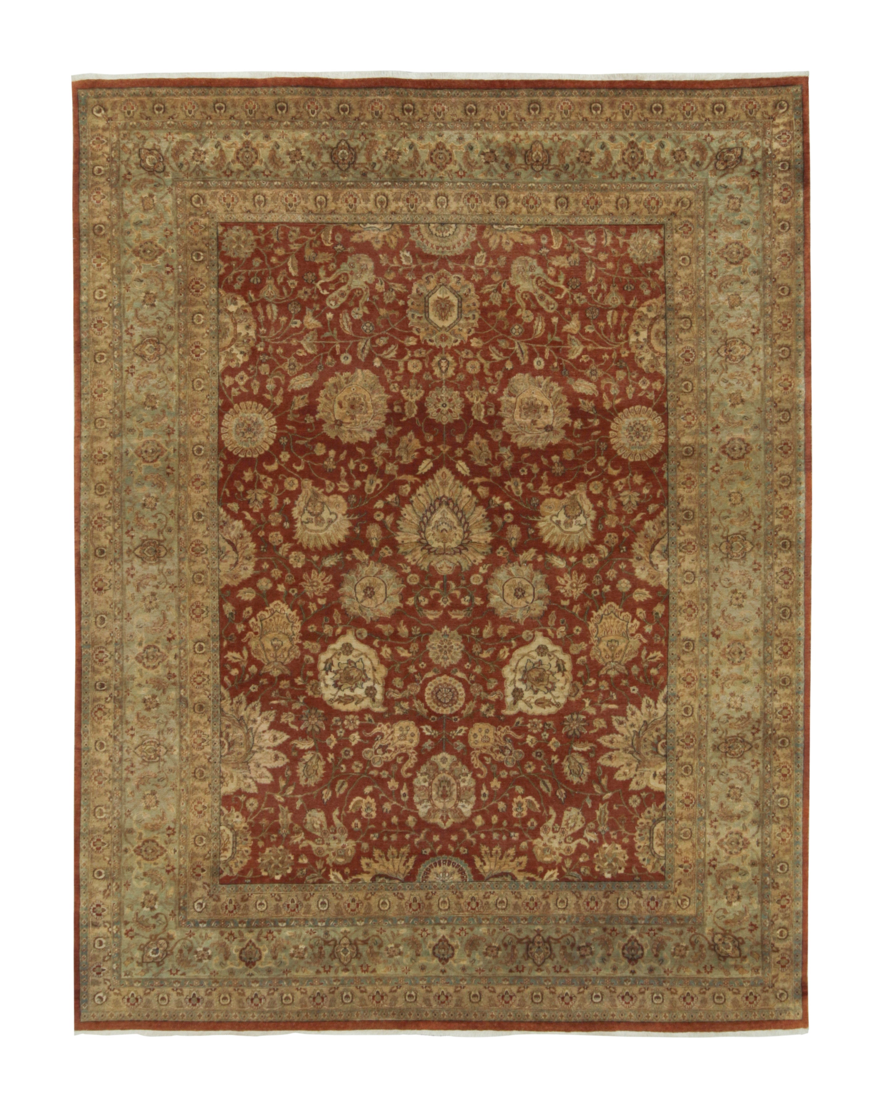 Teppich und Kelim-Teppich im persischen Täbris-Stil in Rot mit Gold- und Beige-Blumenmuster