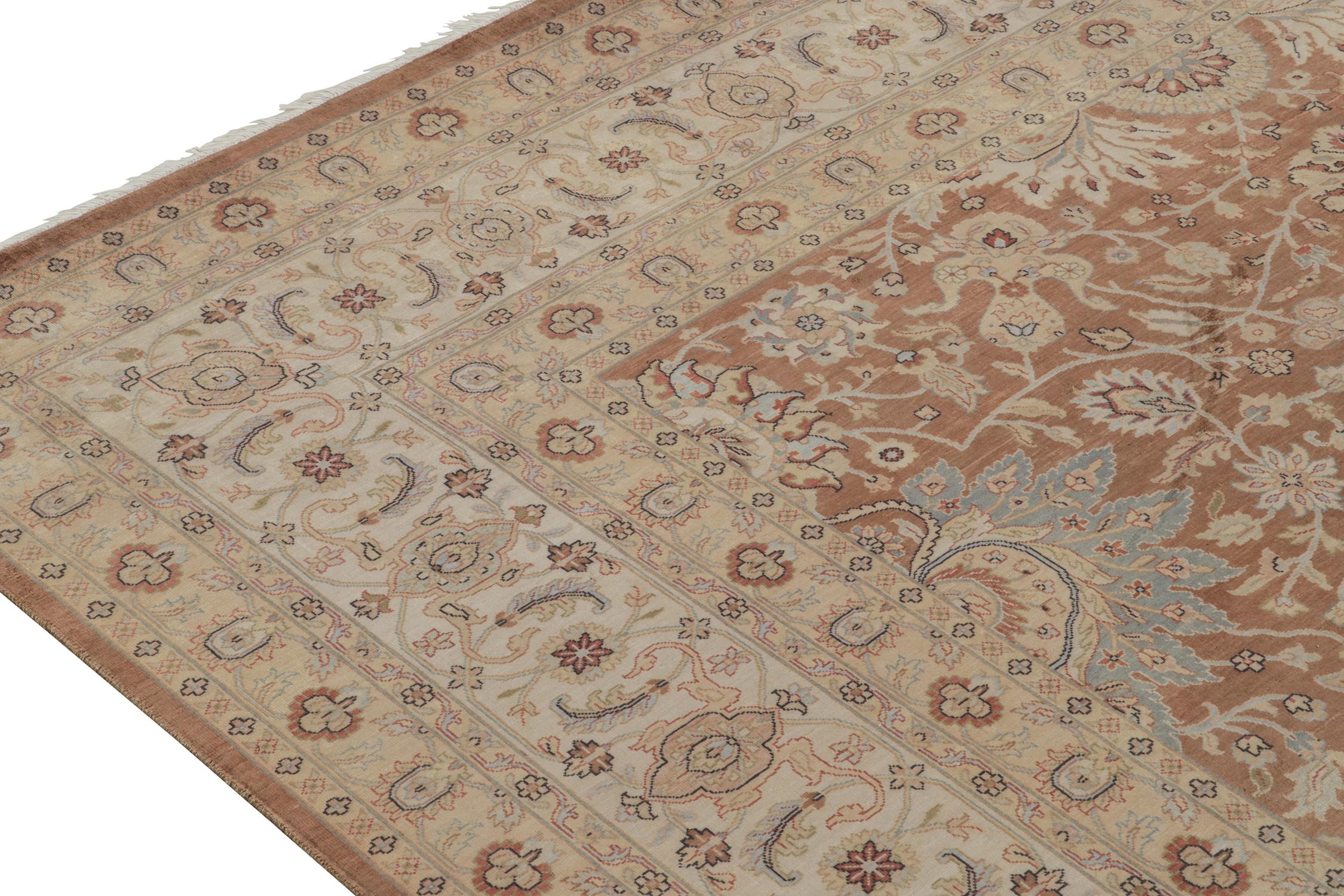 Rug & Kilim’s Persian Tabriz Style Rug in Rust, Brown and Blue Floral Pattern In New Condition For Sale In Long Island City, NY