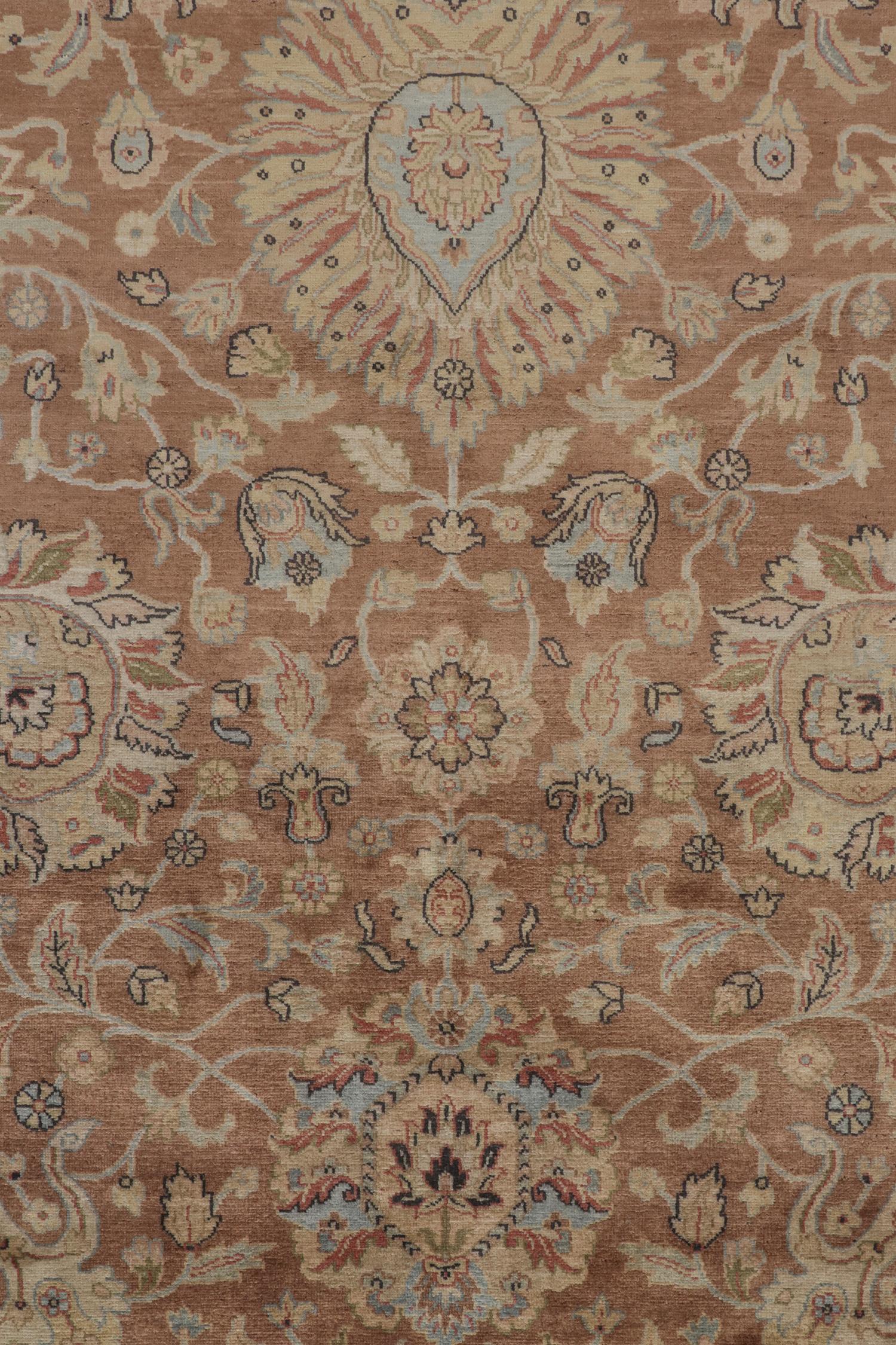 Contemporary Rug & Kilim’s Persian Tabriz Style Rug in Rust, Brown and Blue Floral Pattern For Sale