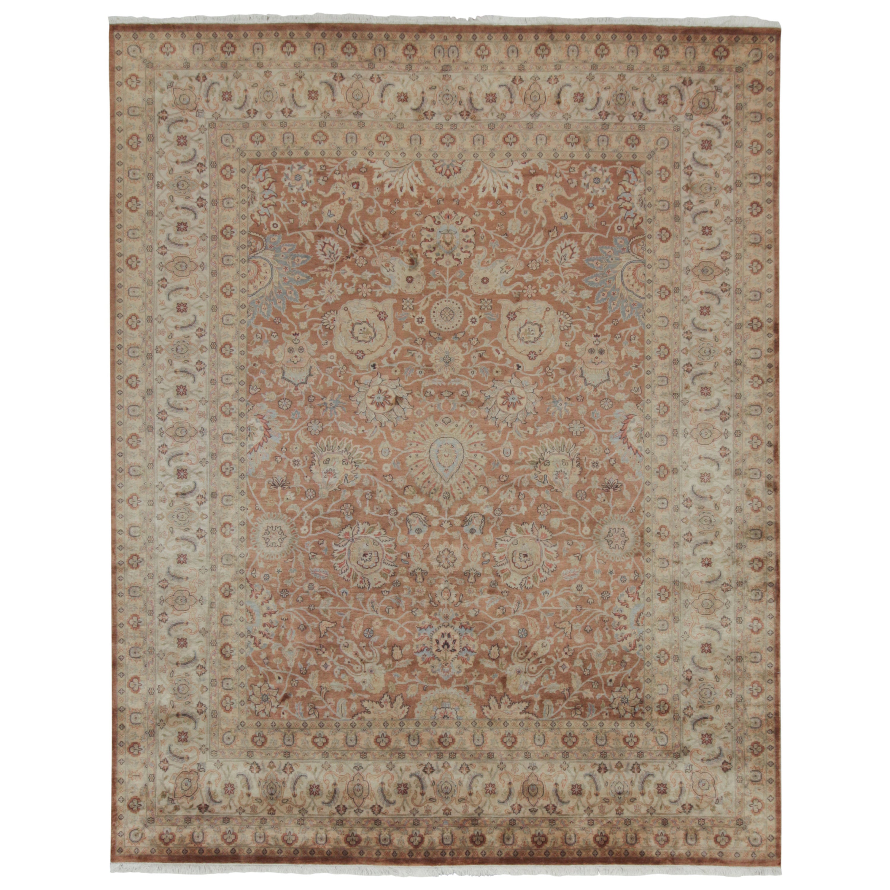 Rug & Kilim's Persian Tabriz Style Rust, Brown and Blue Floral Pattern (Tapis persan de style Tabriz)