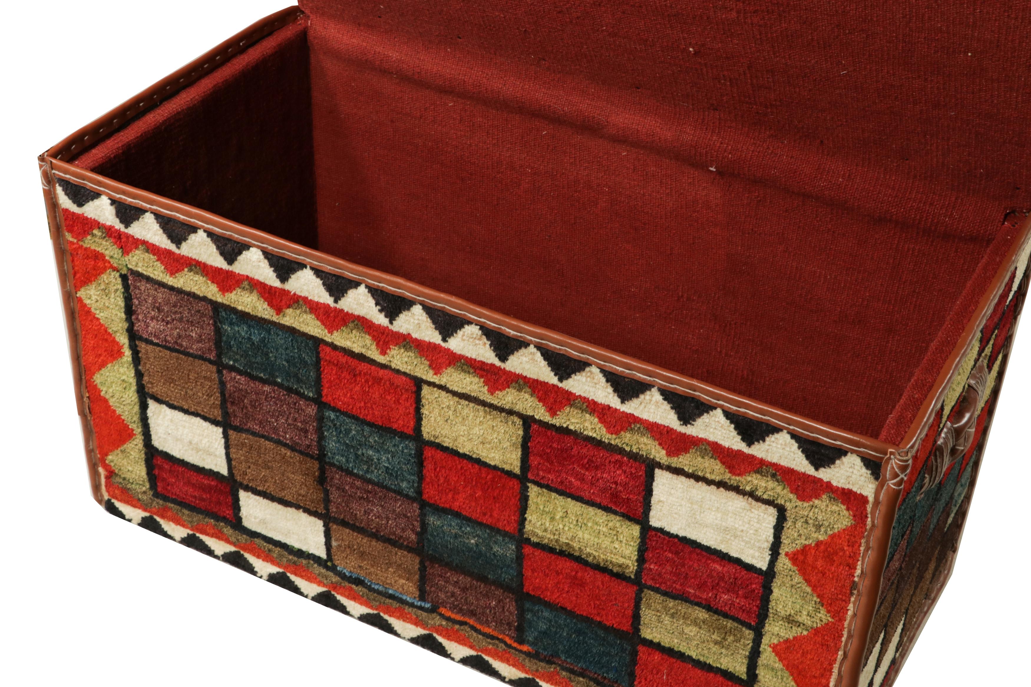 Leather Rug & Kilim’s Persian Tribal Storage Chest with Colorful Geometric Patterns For Sale