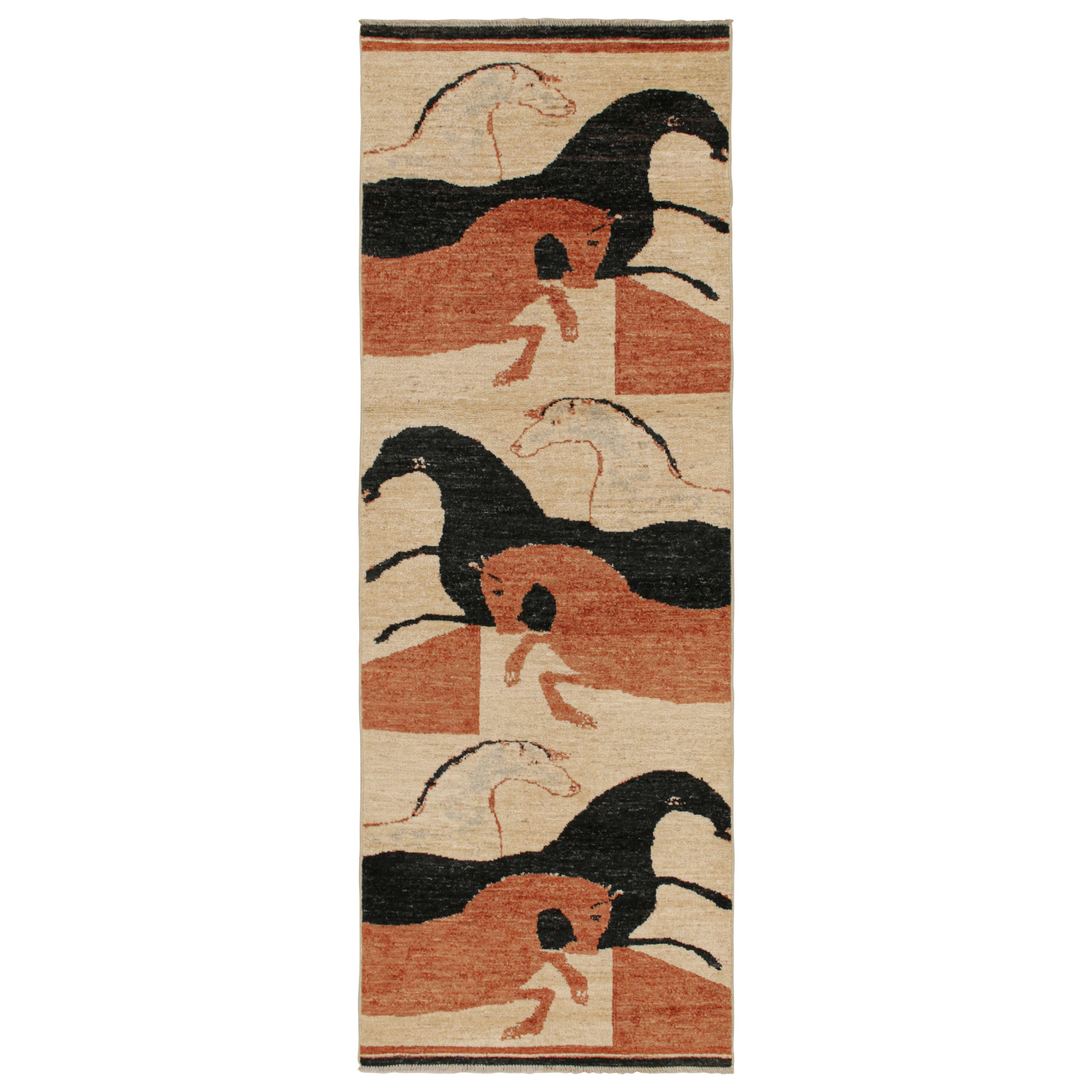 Rug & Kilim's Persian tribal style Horse Pictorial Läufer in Beige-Braun & Schwarz