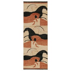 Rug & Kilim’s Persian Tribal Style Horse Pictorial Runner in Beige-Brown & Black