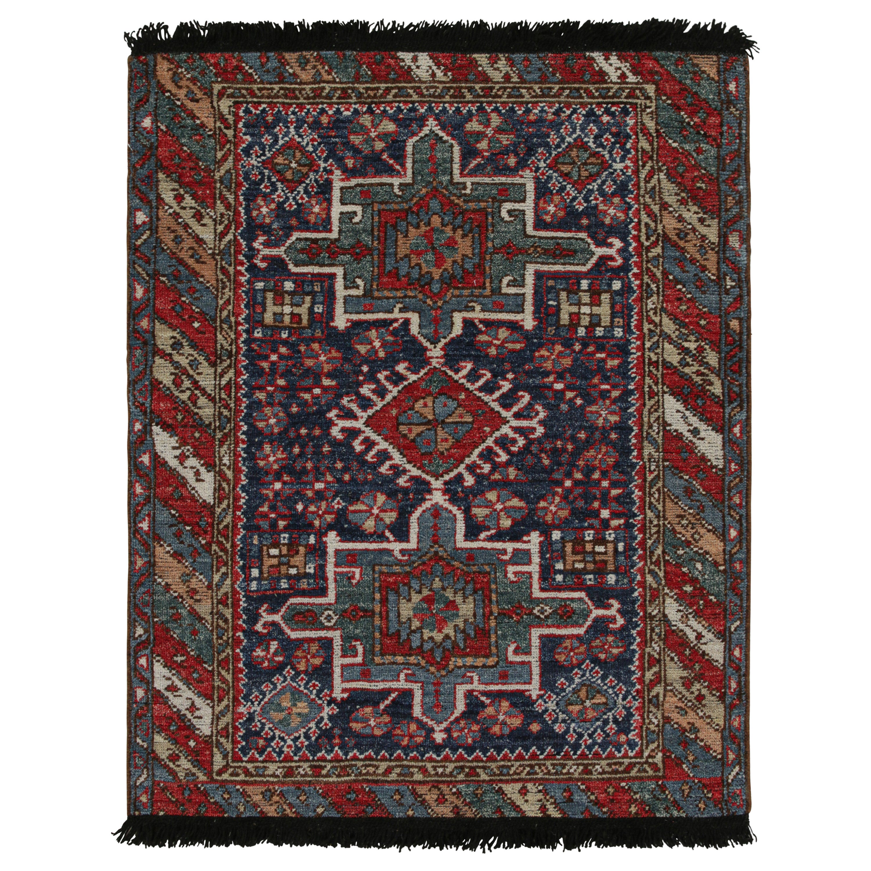 Rug & Kilim’s Persian Tribal Style rug in Red & Blue Patterns For Sale