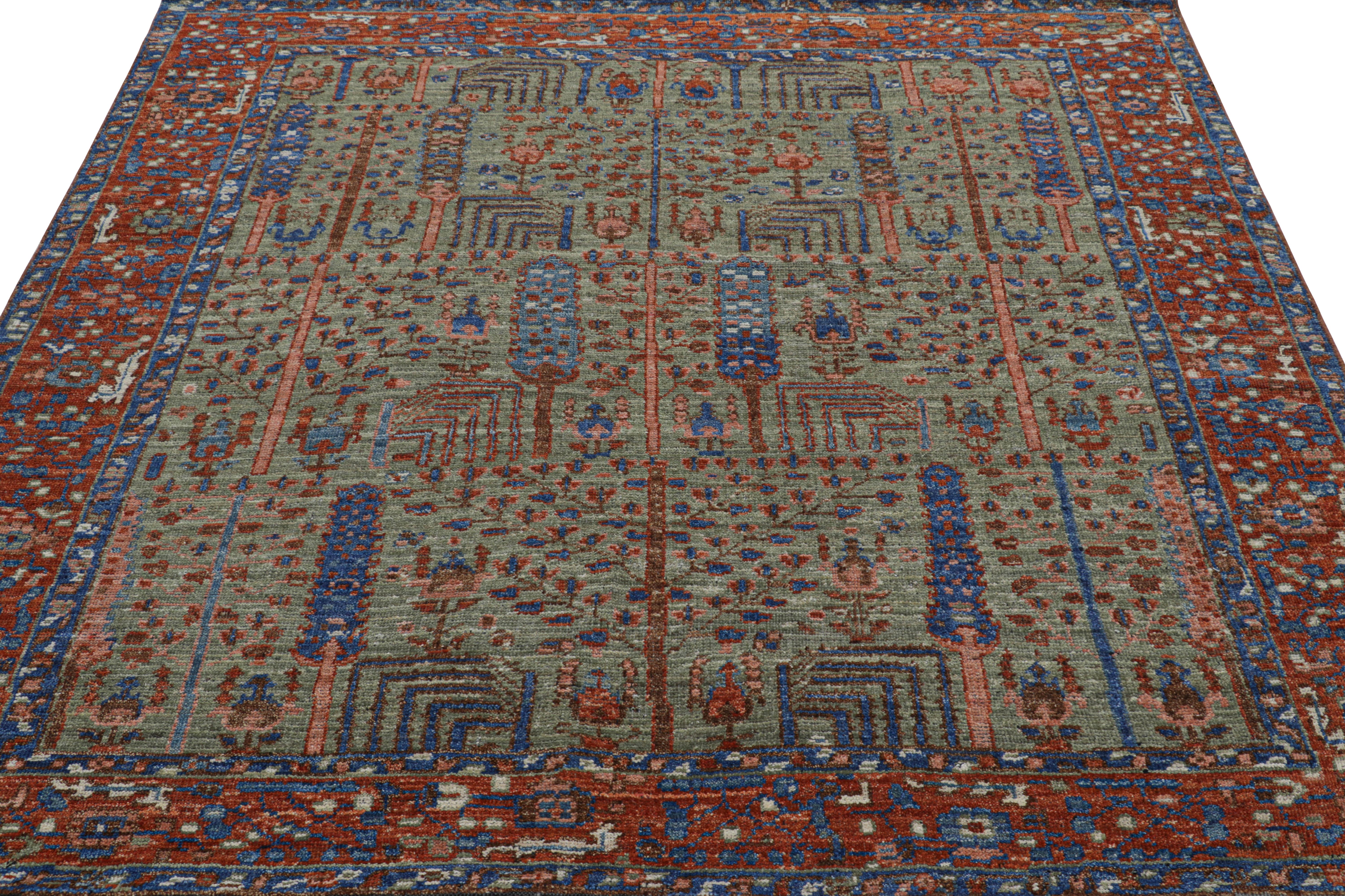 Indiano Rug & Kilim - Tappeto quadrato persiano in stile tribale in verde con motivi floreali in vendita