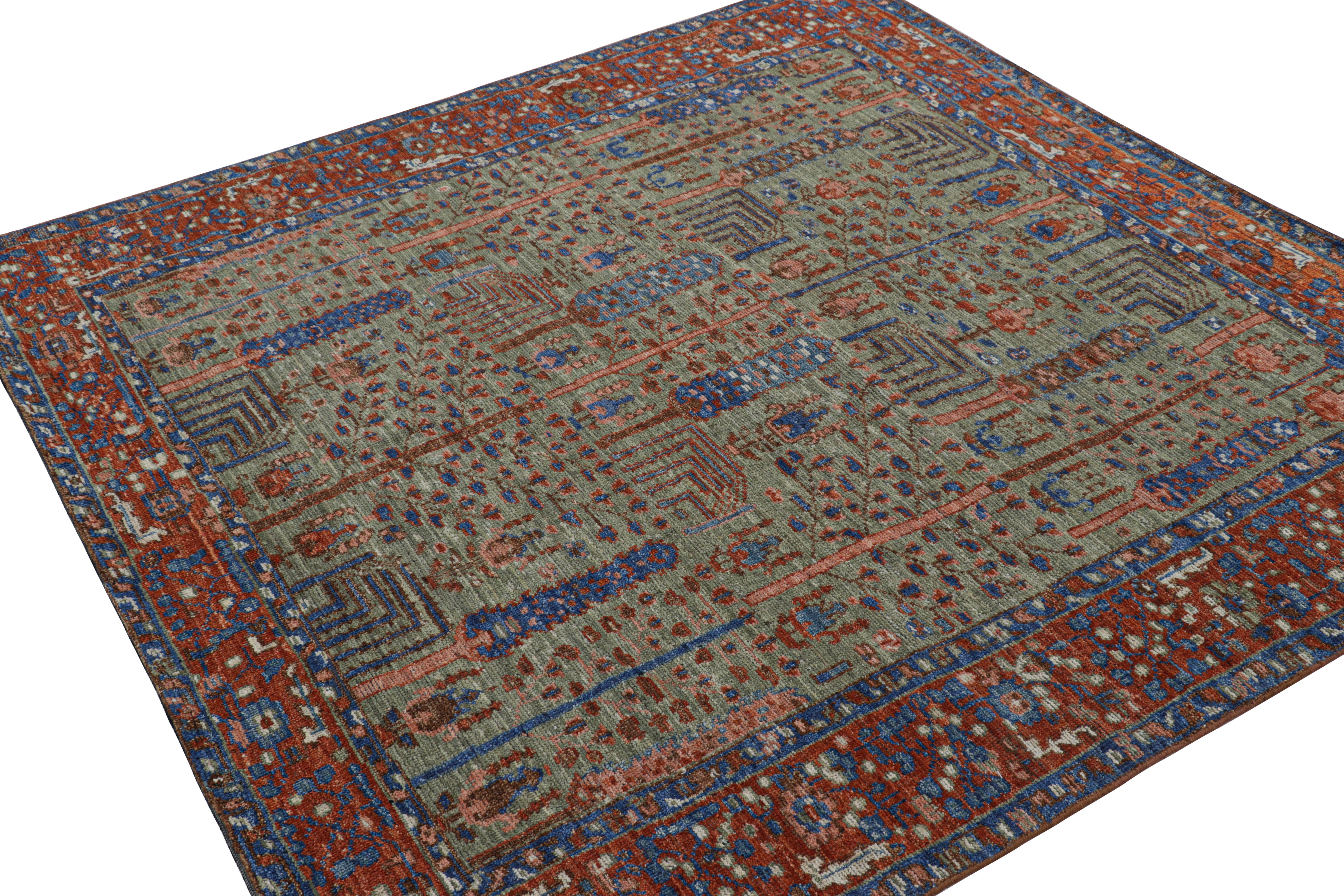 Annodato a mano Rug & Kilim - Tappeto quadrato persiano in stile tribale in verde con motivi floreali in vendita