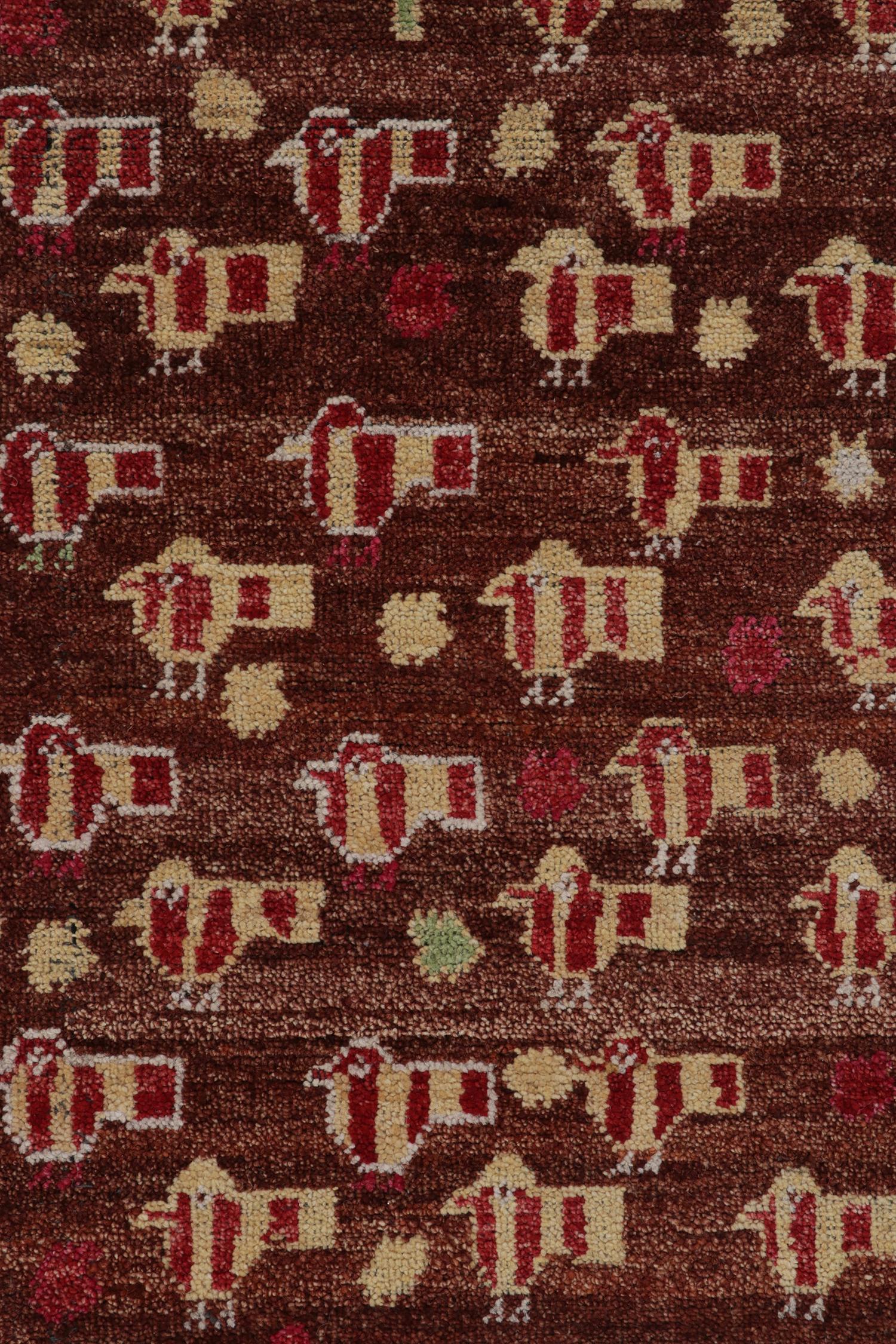 Rug & Kilim's Phulkari Style rug in Red, Brown, Beige Pictorial Pattern In New Condition For Sale In Long Island City, NY