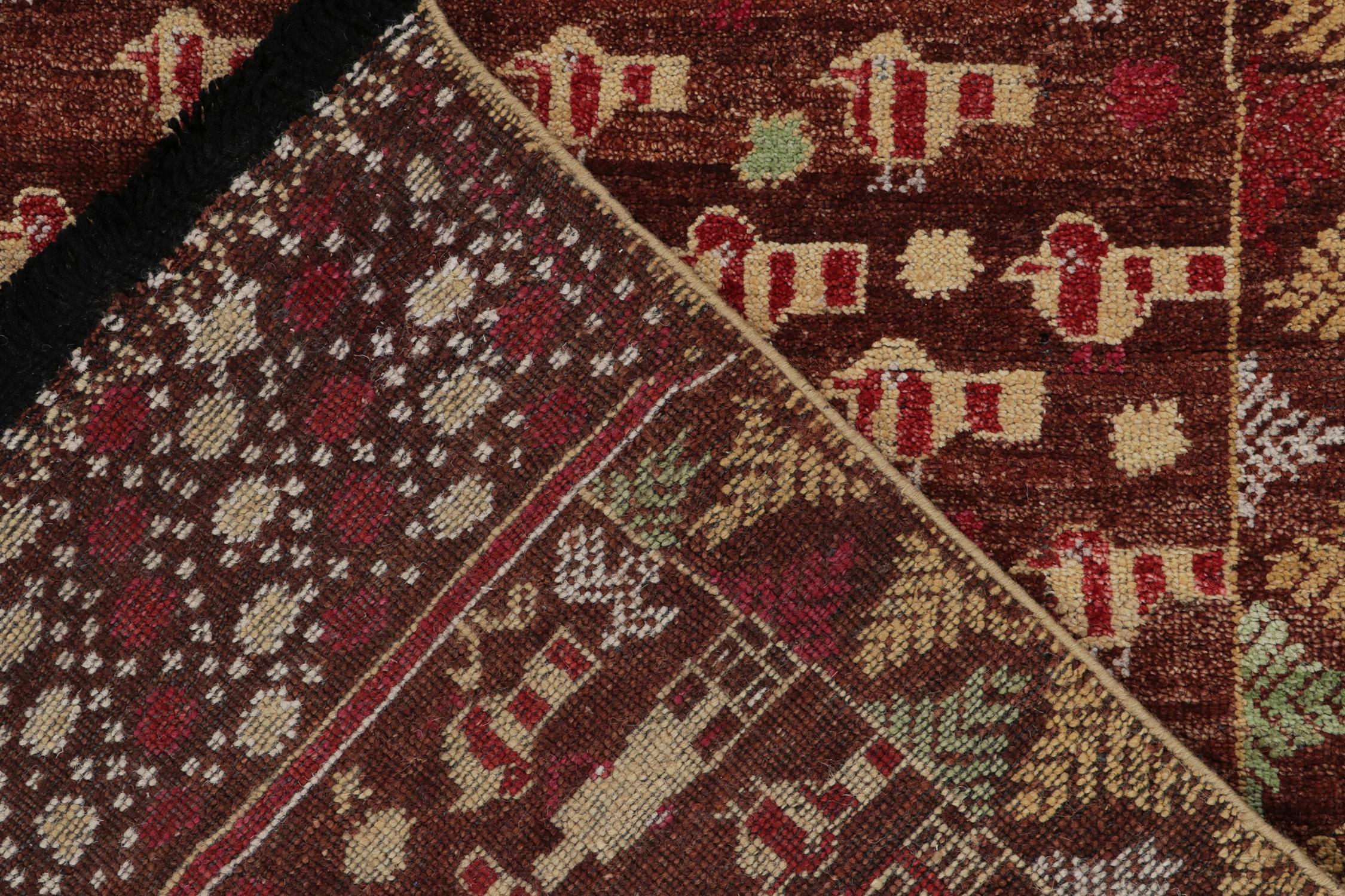 XXIe siècle et contemporain Rug & Kilim's Phulkari Style rug in Red, Brown, Beige Pictorial Pattern (tapis de style Phulkari en rouge, brun et beige) en vente