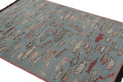 Rug & Kilim’s Pictorial Art Rug in Blue with Fish Illustrations