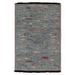 Rug 
Kilim
s Kunstteppich in Blau mit Fischillustrationen